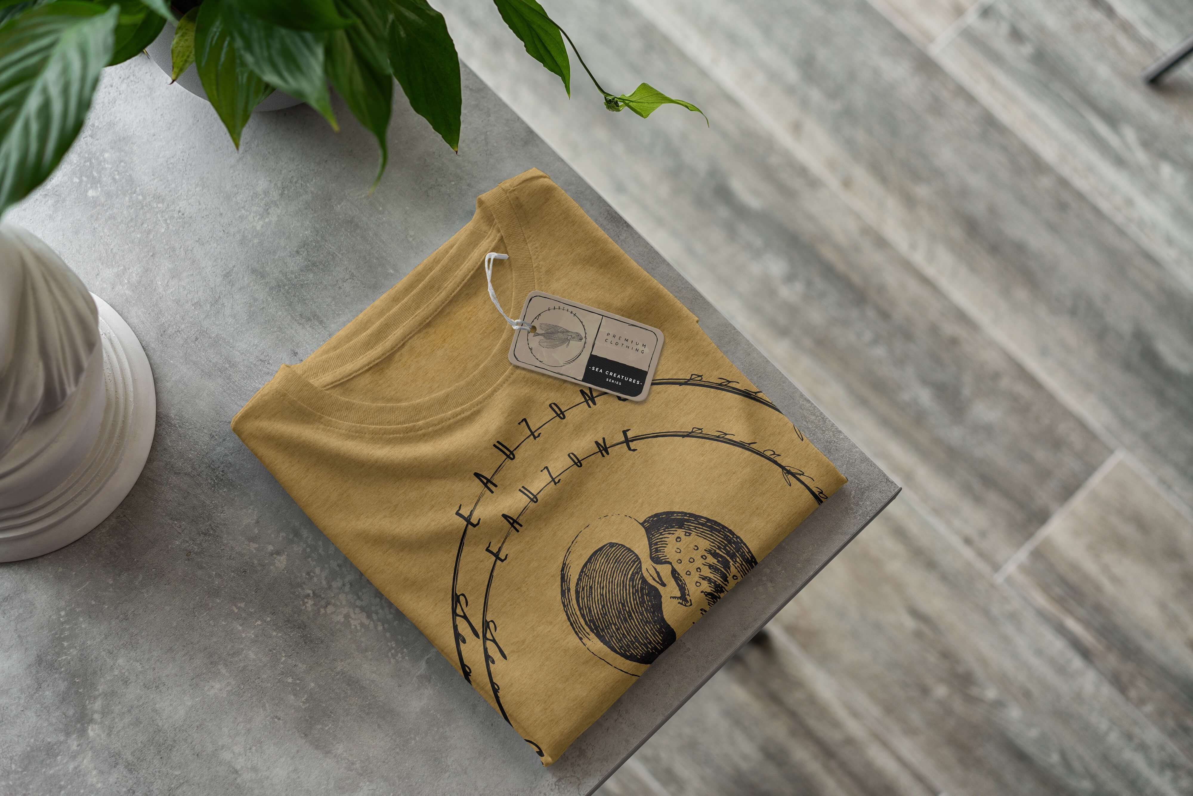 Sinus Art T-Shirt T-Shirt Schnitt / Gold Fische feine sportlicher Struktur Sea und 040 Antique Creatures, Serie: Tiefsee - Sea