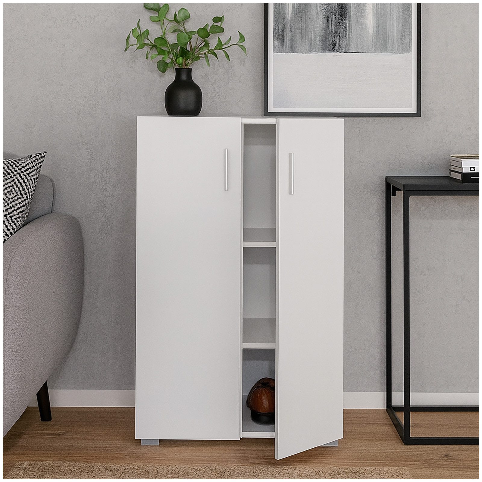 HTI-Living Kommode Kommode Thekla 2 türig Schrank Holzoptik (Stück, 1 St., 1 Kommode), Mehrzweckschrank 3 Fächer