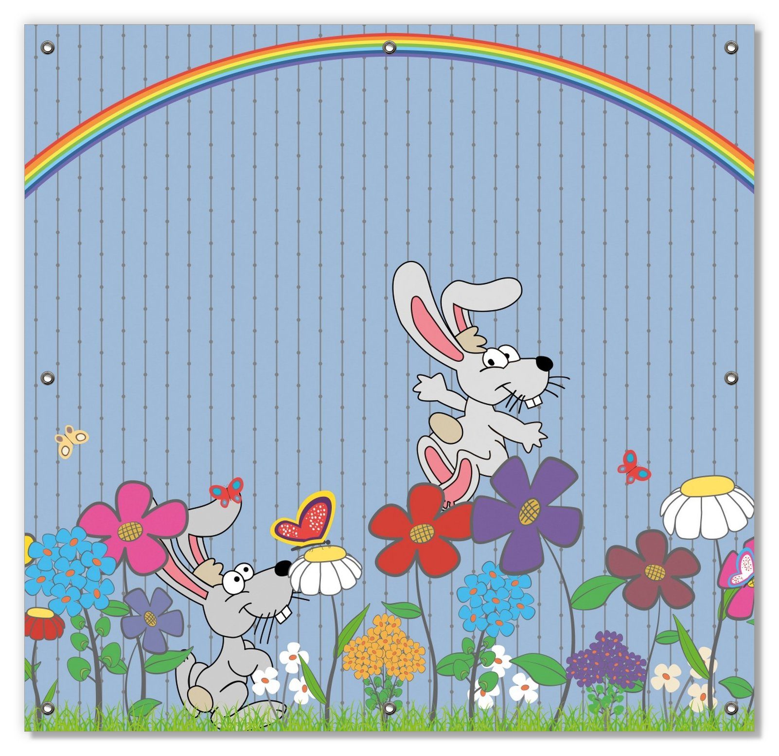 Sonnenschutz Süße Hasen unter einem Regenbogen, Wallario, blickdicht, mit Saugnäpfen, wiederablösbar und wiederverwendbar