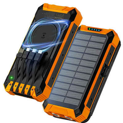 VSIUO Externe Handyakkus Akkus Batterie USB Type C Powerbank 28W Solar Powerbank 20000 mAh, powerbank mit kabel, 6 Ausgänge 2 Eingänge für Handy,mit Taschenlampen