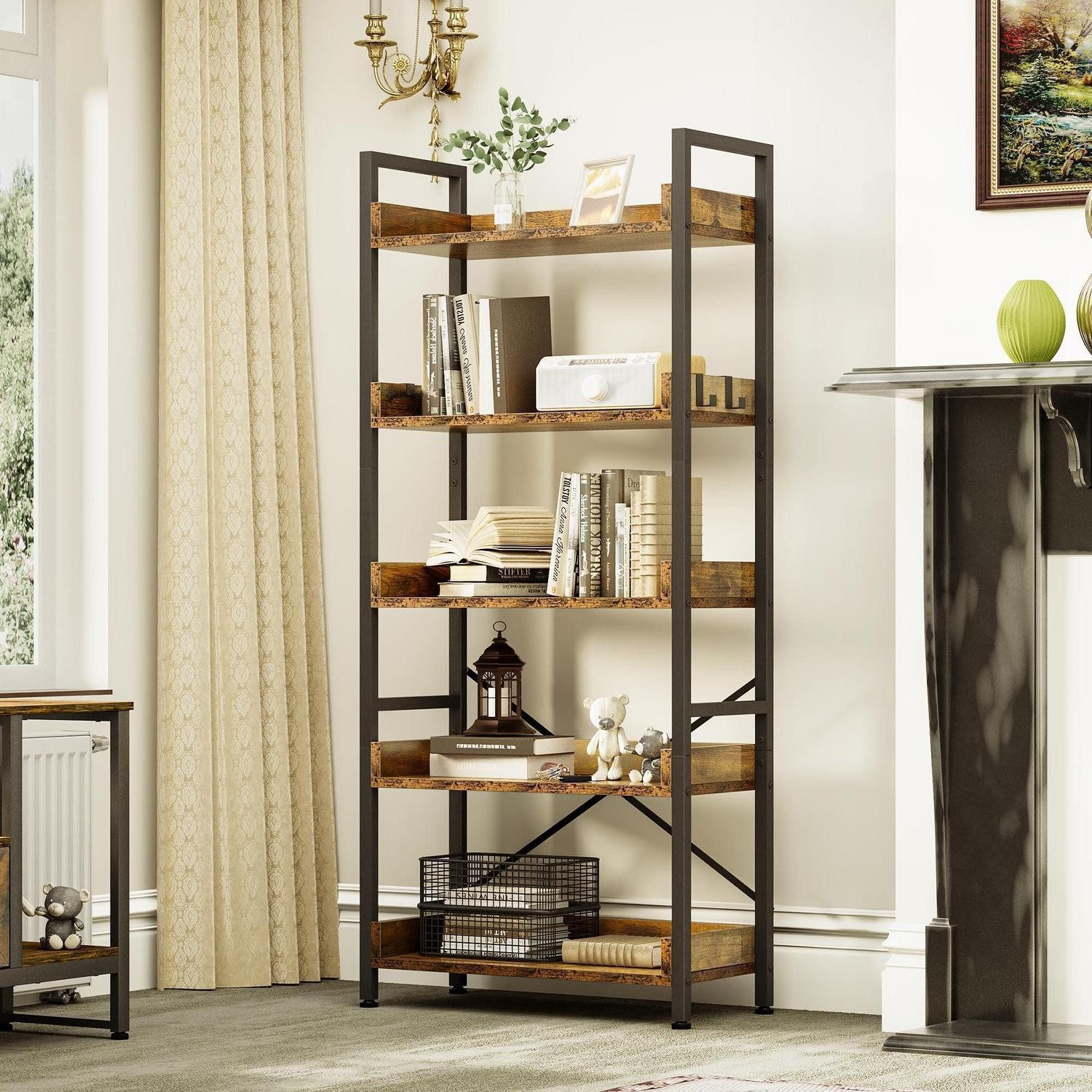 LuxusKollektion Bücherregal Bücherregal 5 Etagen Vintagebraun 64x30x160cm, 1-tlg.