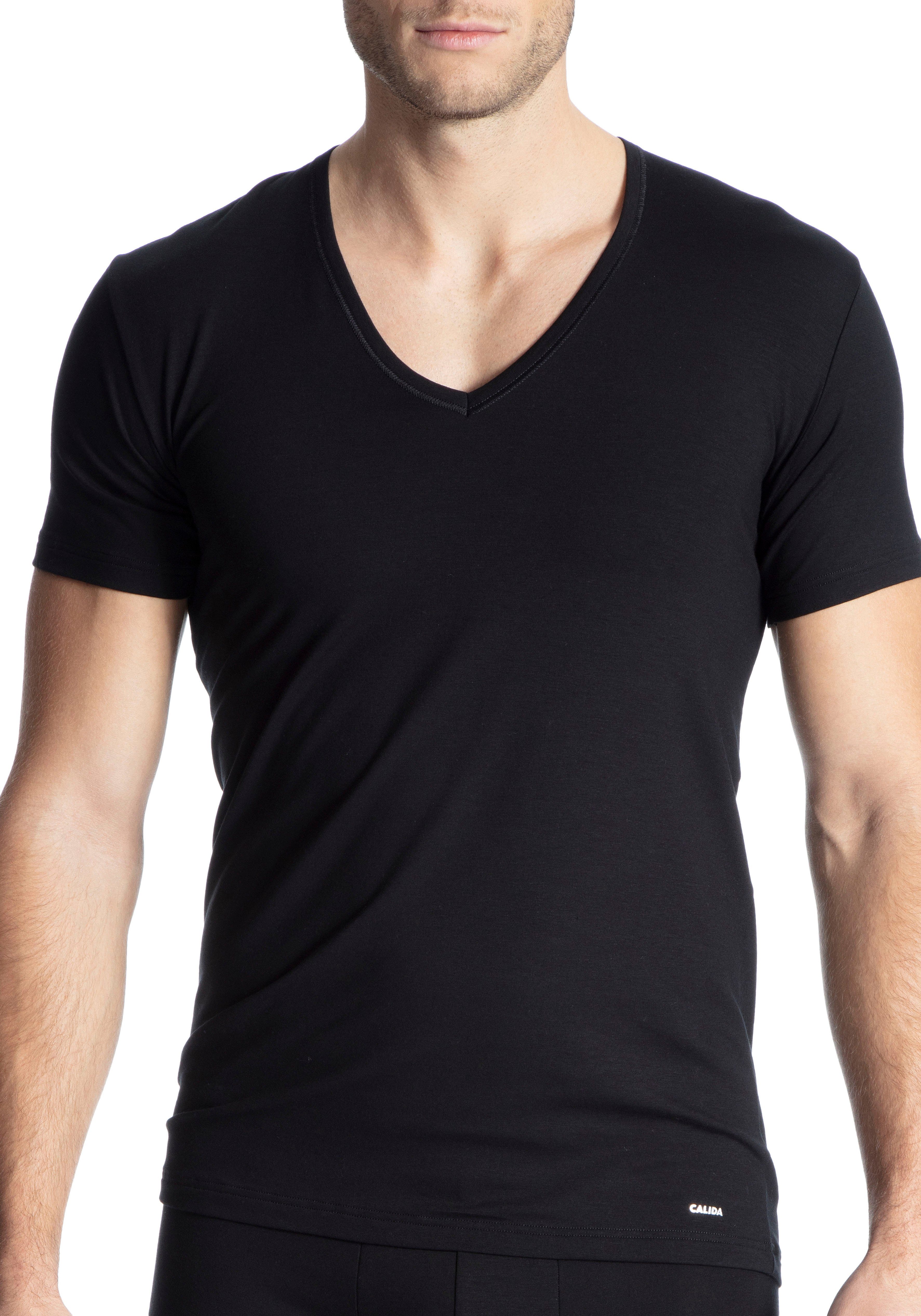 CALIDA T-Shirt Cotton Code V-Ausschnitt, formstabiler Single Jersey, elastisch, Kurzarm