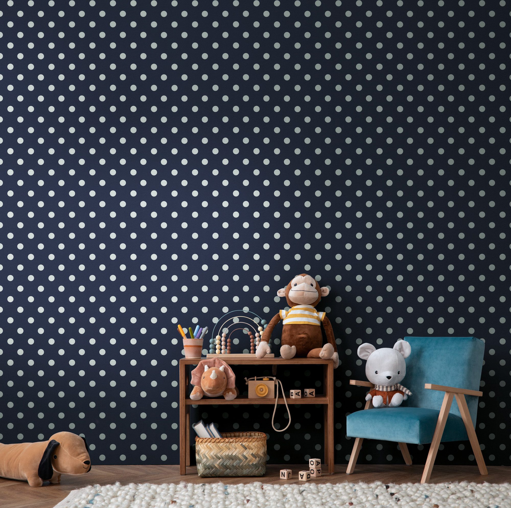 living walls Vliestapete Kids Studio Punkte – Vliestapete für Kinder, glatt, leicht glänzend, gepunktet, Mit Punkten, Zeitloses Punktemuster mit sanftem Glanz auf glatter Oberfläche