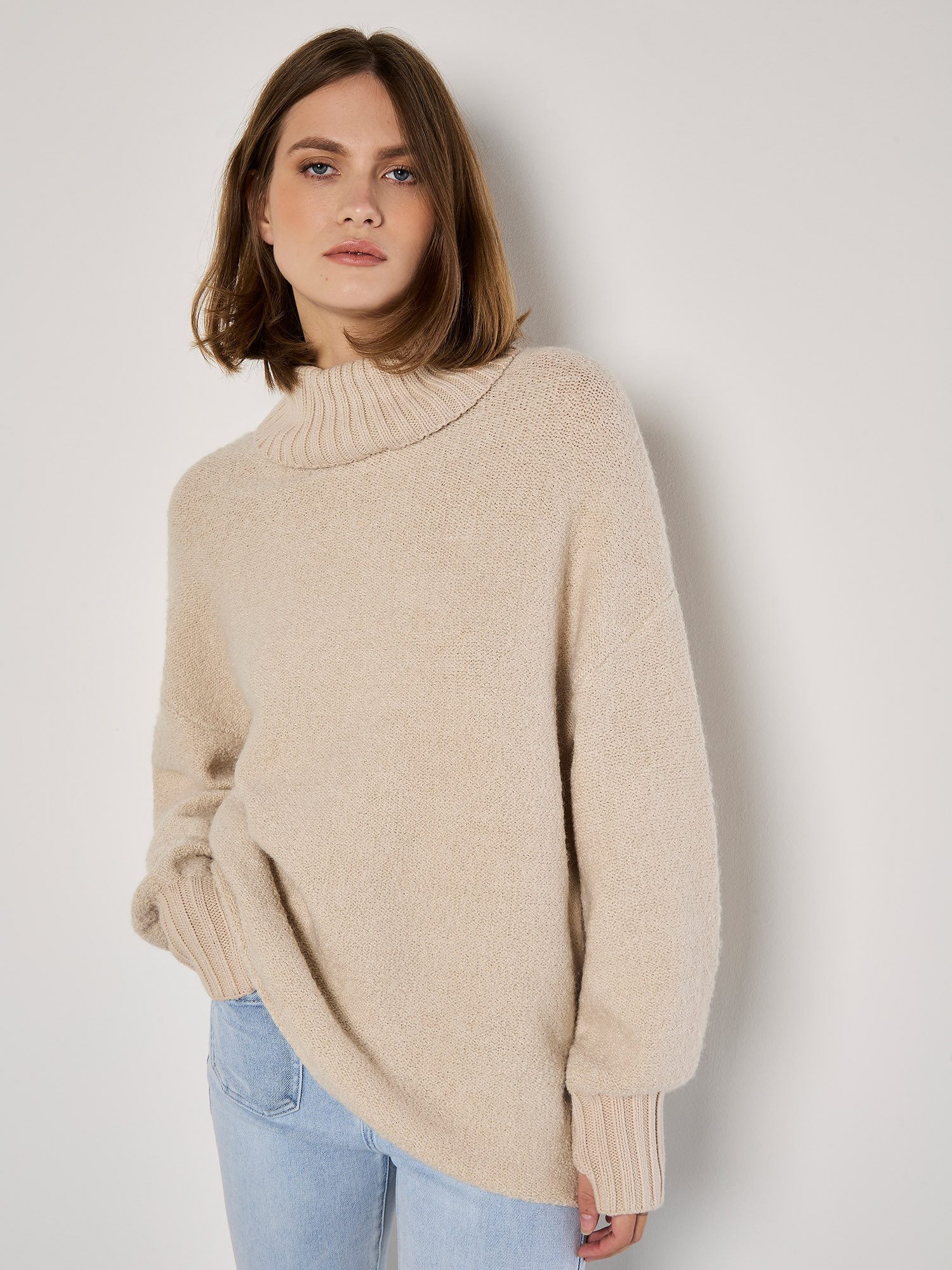 Apricot Strickpullover Bouclé-Pullover in Unifarben