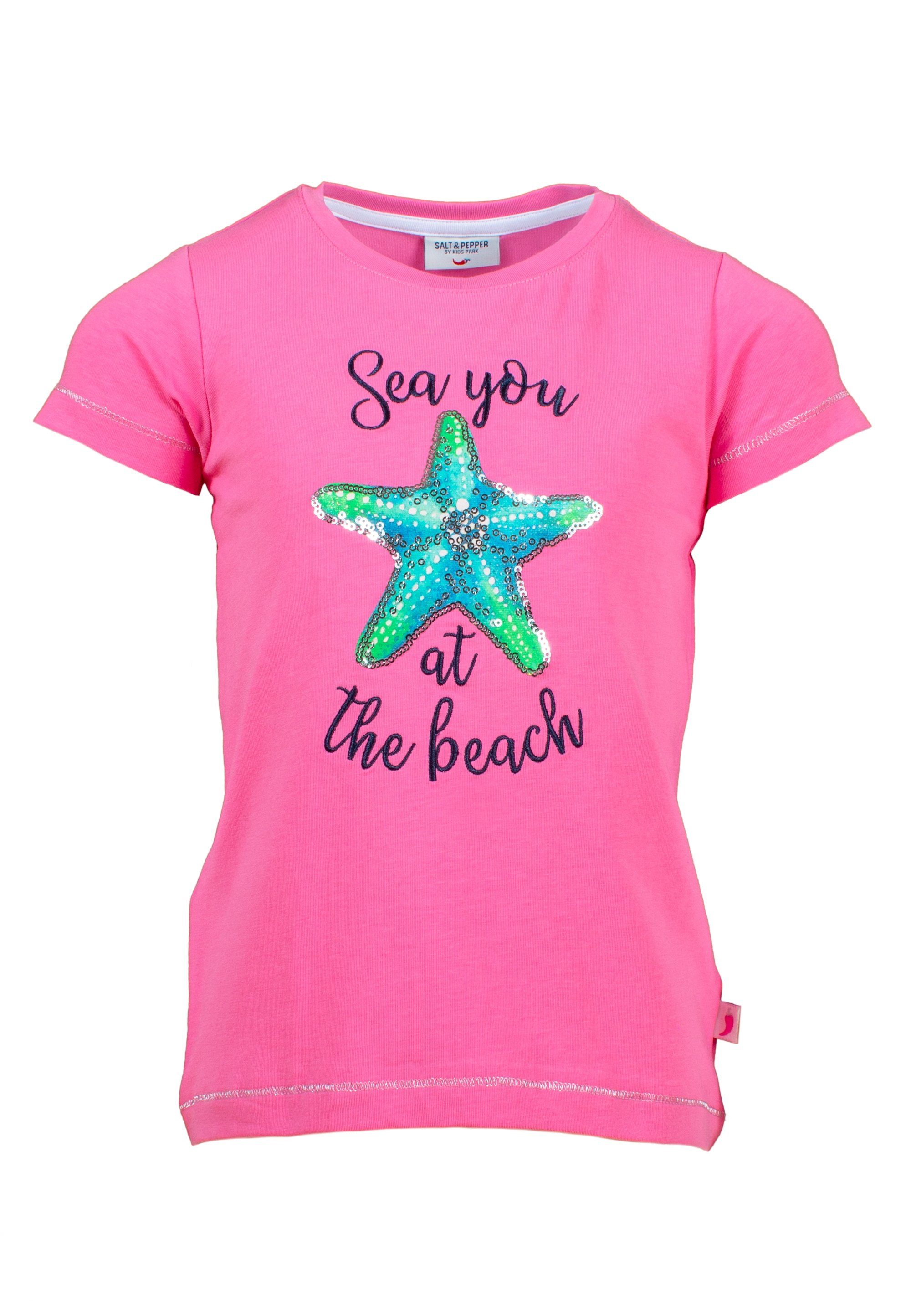 SALT AND PEPPER pink T-Shirt mit (2-tlg) Beach Glitzerdruck