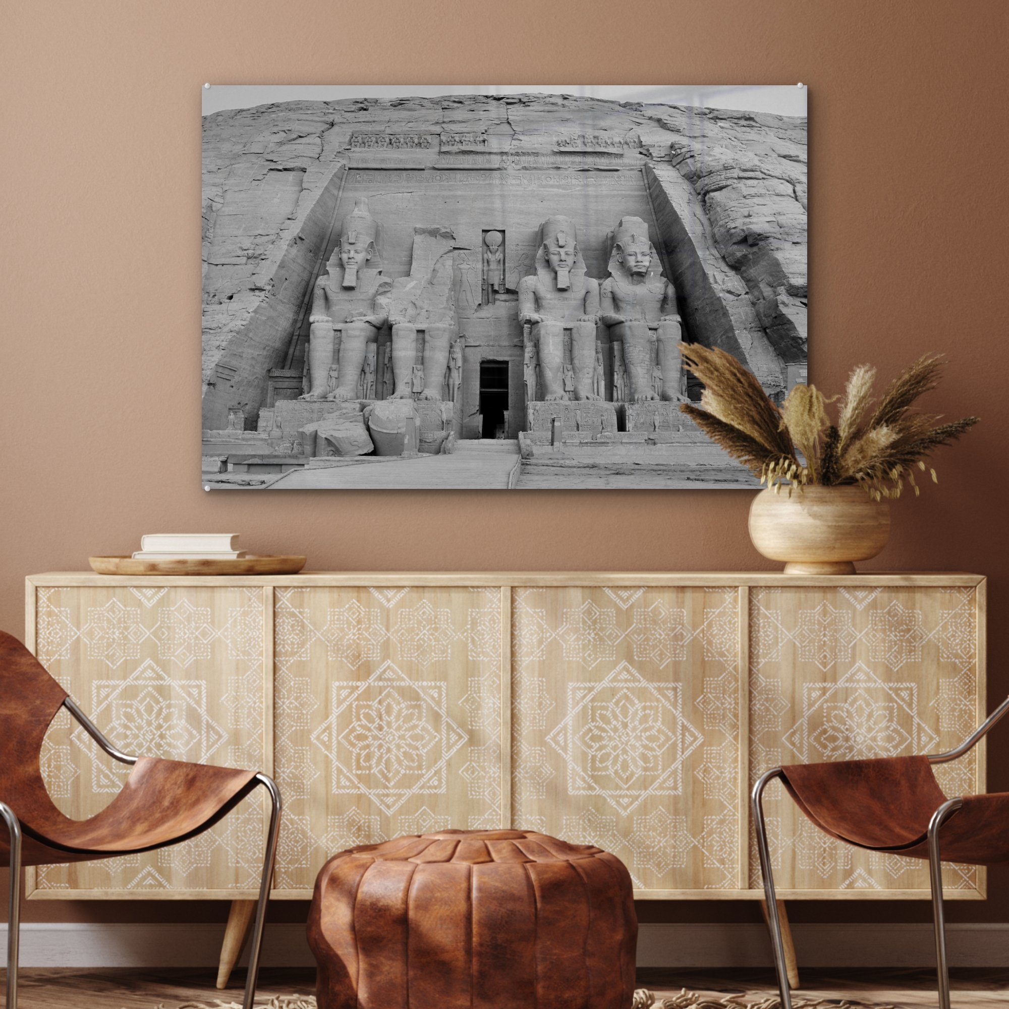 schwarz Schlafzimmer Tempel Acrylglasbild Wohnzimmer & in weiß, (1 und von MuchoWow Ägypten St), Simbel Assuan in Acrylglasbilder Nubien Abu