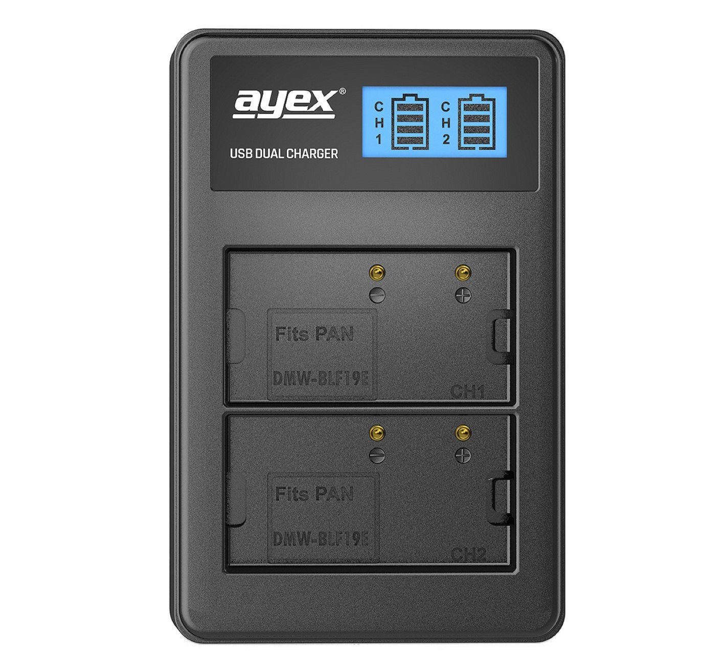 USB + Panasonic 2x für Dual- 1x ayex ayex DMW-BLF19E Kamera-Akku Ladegerät Akku