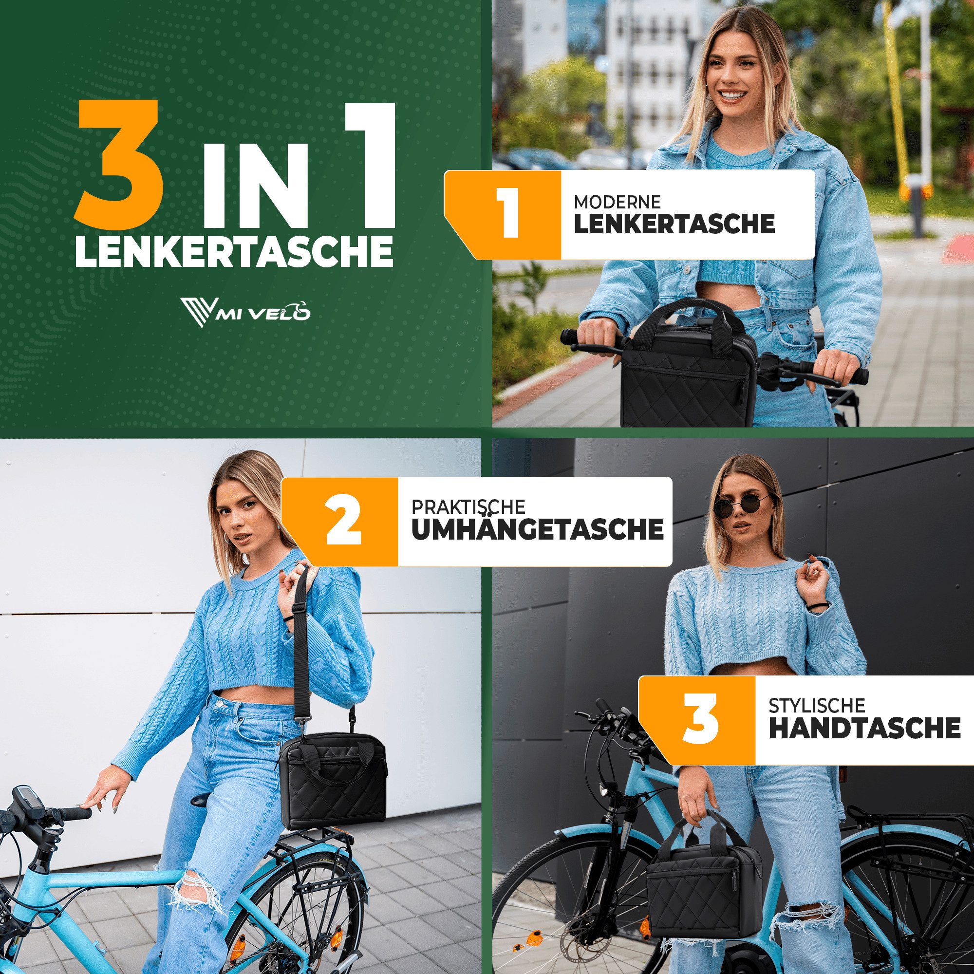 MIVELO Lenkertasche Fahrradtasche Lenker für KLICKfix, Fahrrad Tasche inkl. Regenschutz, KLICKfix kompatibel
