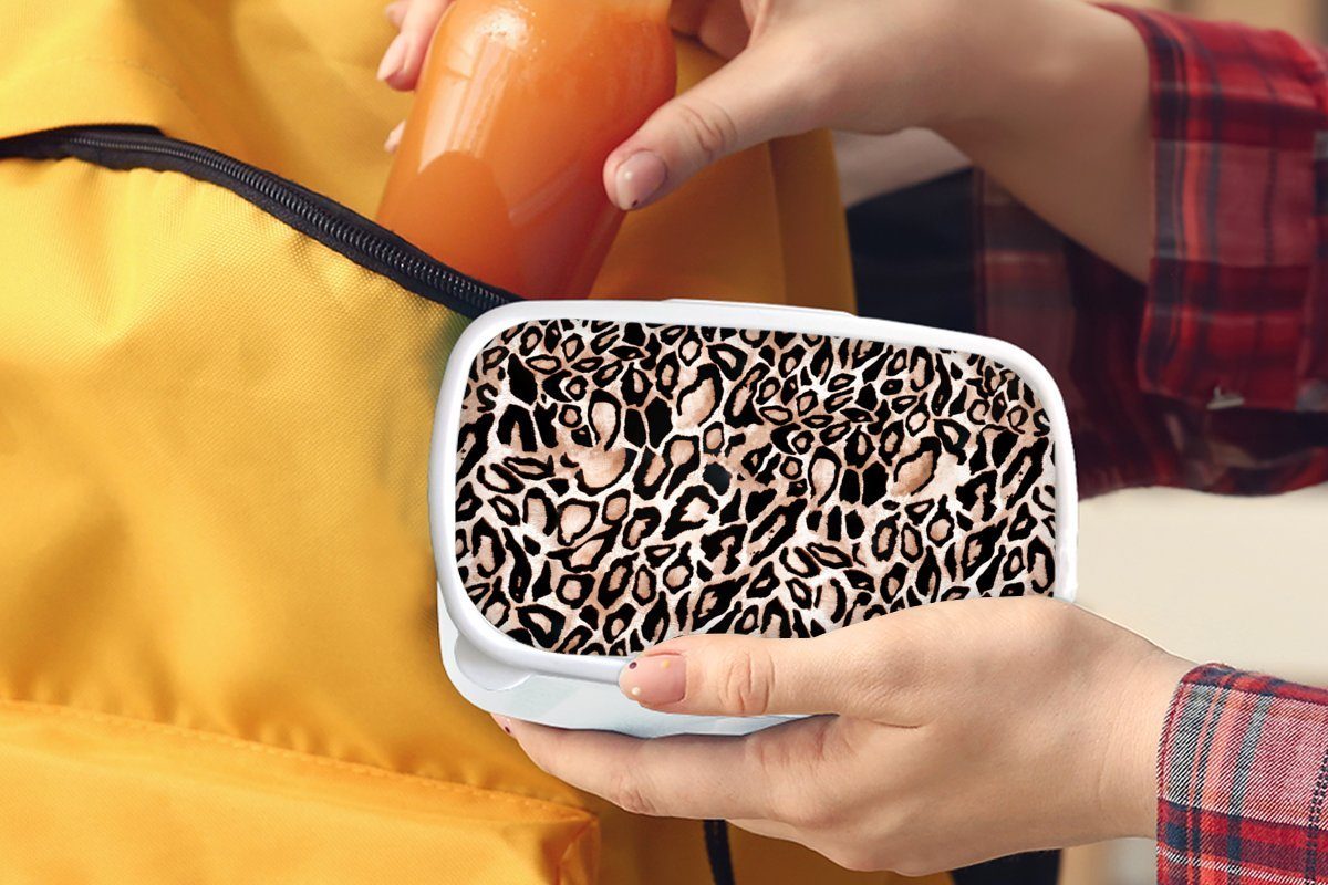 Jungs Lunchbox Brotbox und und - Erwachsene, MuchoWow Pantherdruck Schwarz für Flecken, Brotdose, - (2-tlg), Braun Mädchen weiß Kunststoff, - Kinder für