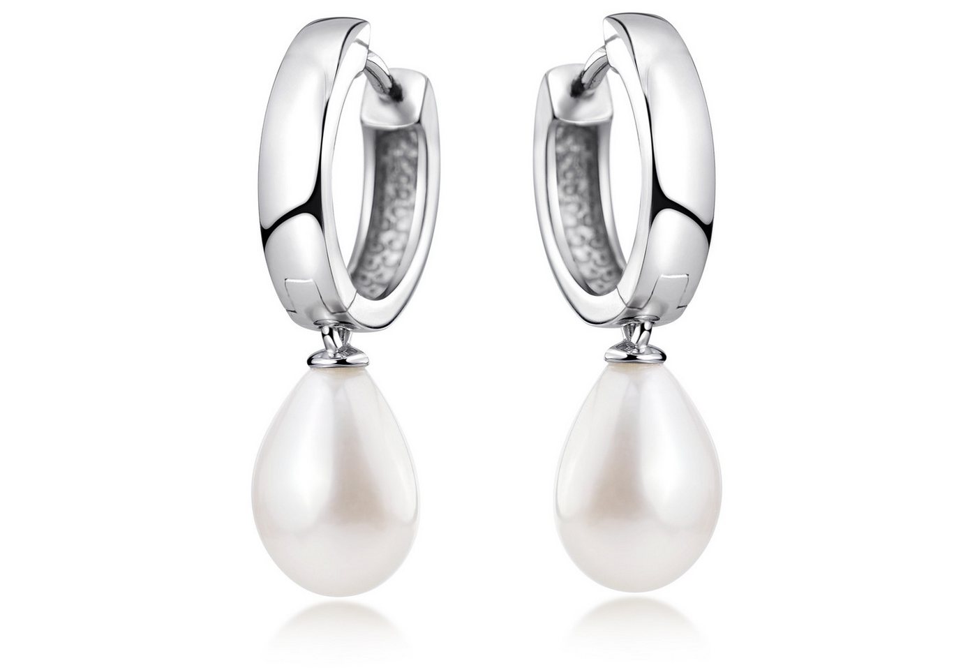 Materia Paar Creolen Damen Perlen / Perlenanhänger Weiß SO-431, 925 Sterling Silber, rhodiniert