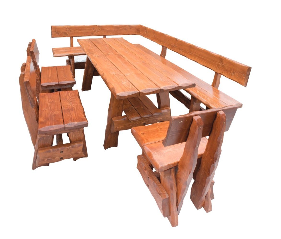 Garten Esszimmer-Set, Tisch Eckbank Stuhl Sitzgruppe Massiv Holz Möbel JVmoebel 5tlg. Set Bank Essgruppe