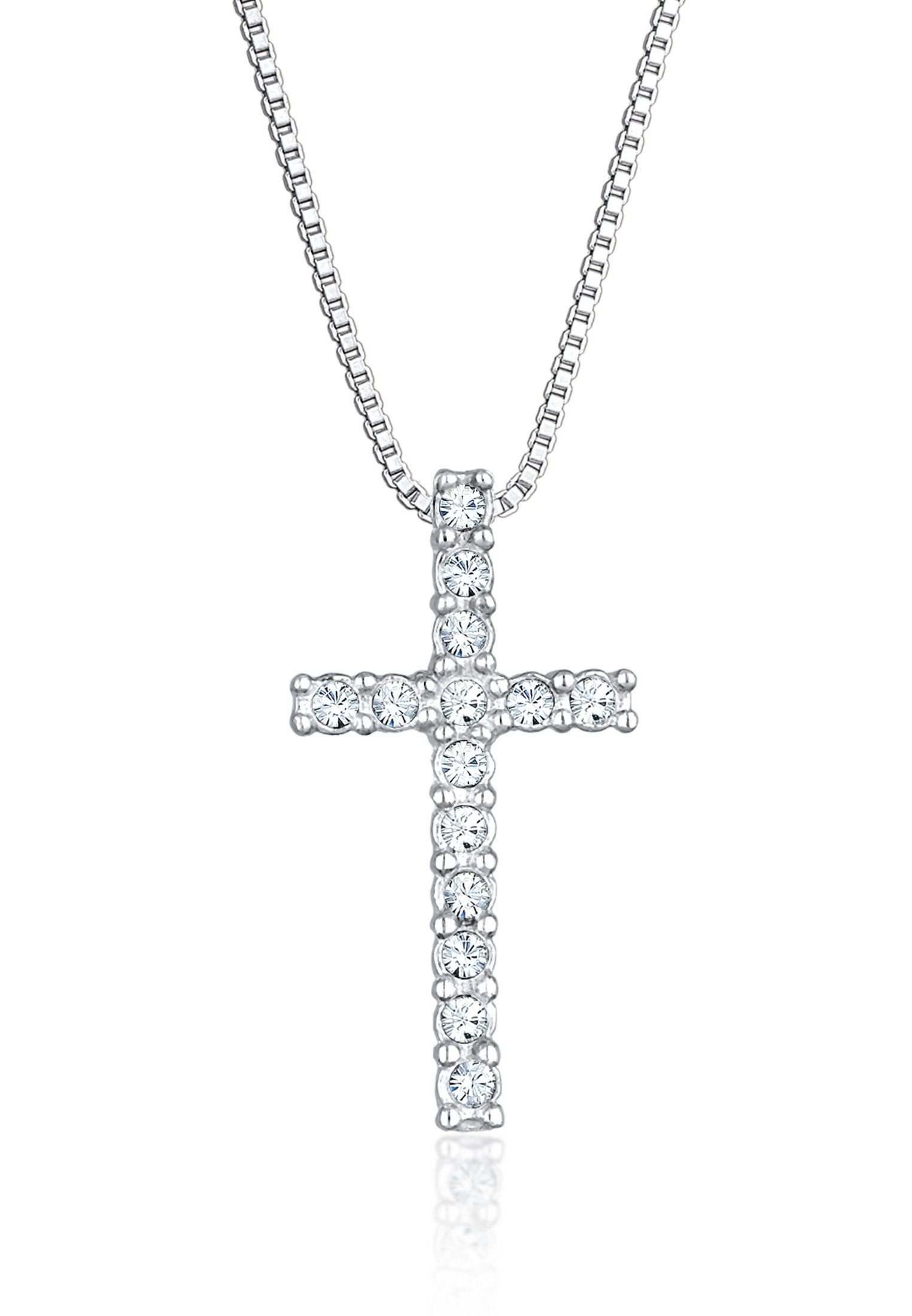 Lange Kette Kreuz Kristalle Religion 925 Silber