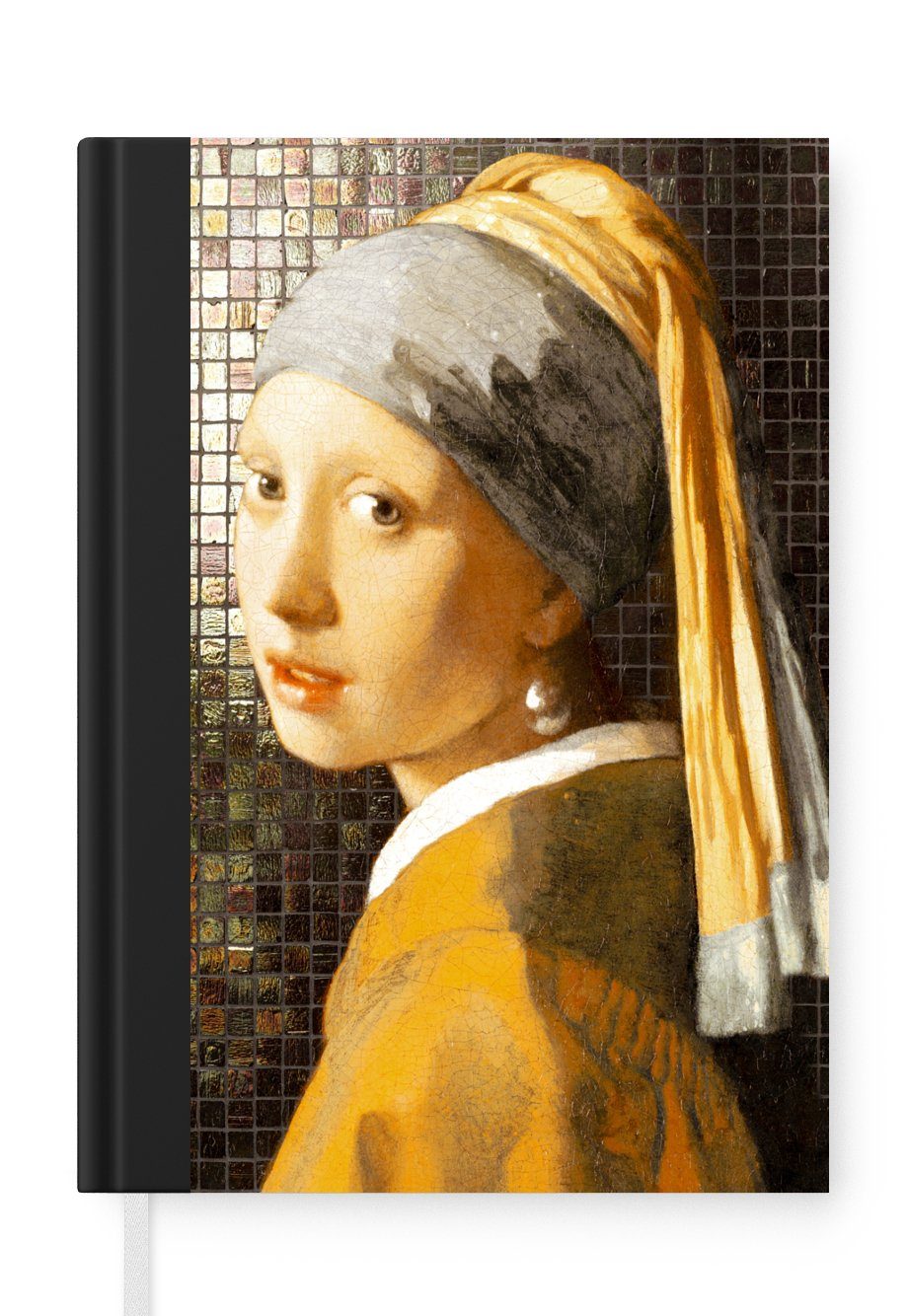MuchoWow Notizbuch Mädchen mit Perlenohrring - Johannes Vermeer - Mosaik, Journal, Merkzettel, Tagebuch, Notizheft, A5, 98 Seiten, Haushaltsbuch