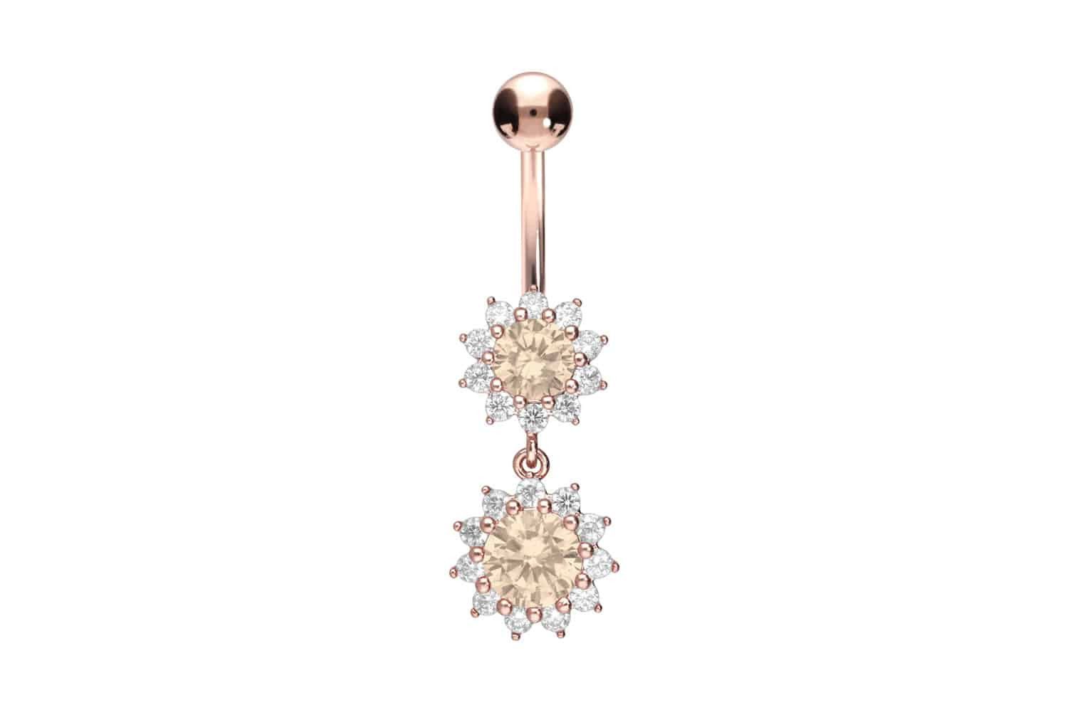 Bauchnabelpiercing Chirurgenstahl Bananabell 2 KRISTALLBLUMEN