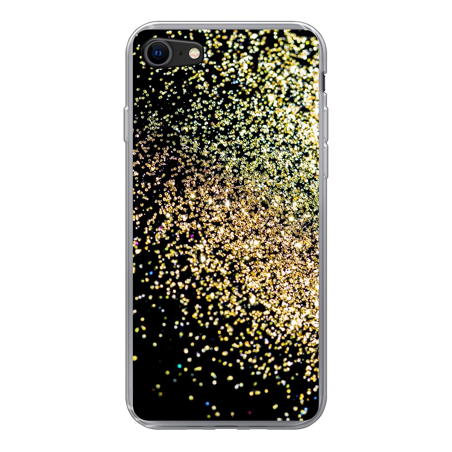 MuchoWow Handyhülle für Apple iPhone 8 Luxus - Glitzer - Gold - Design - Schwarz, Smartphone-Bumper, Print, Handy Schutzhülle Dünn