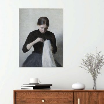 Posterlounge Poster Vilhelm Hammershøi, Ein junges, nähendes Mädchen, Wohnzimmer Skandinavisch Malerei