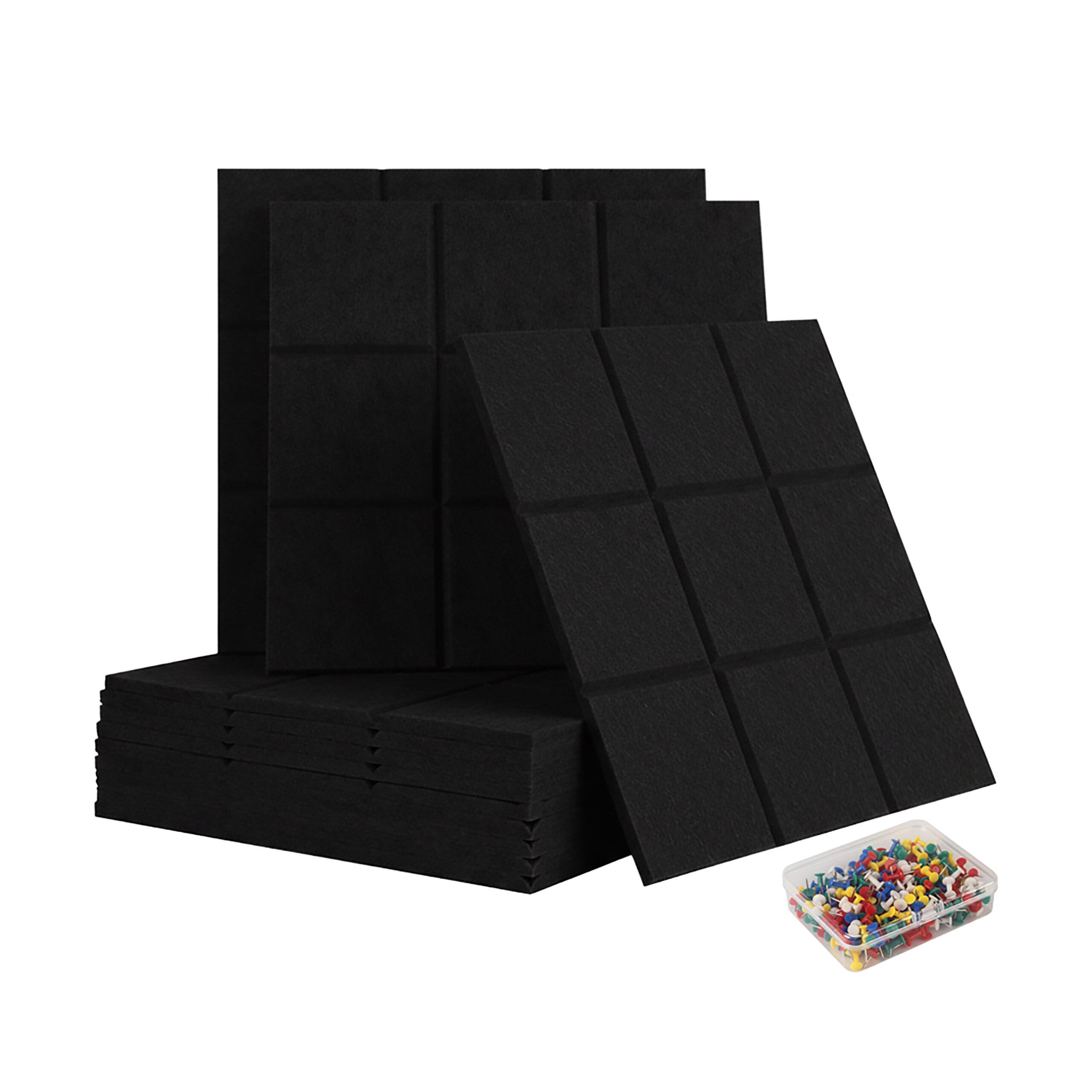 relaxdays Pinnwand 12x selbstklebende Filzpinnwand Quadrate, schwarz