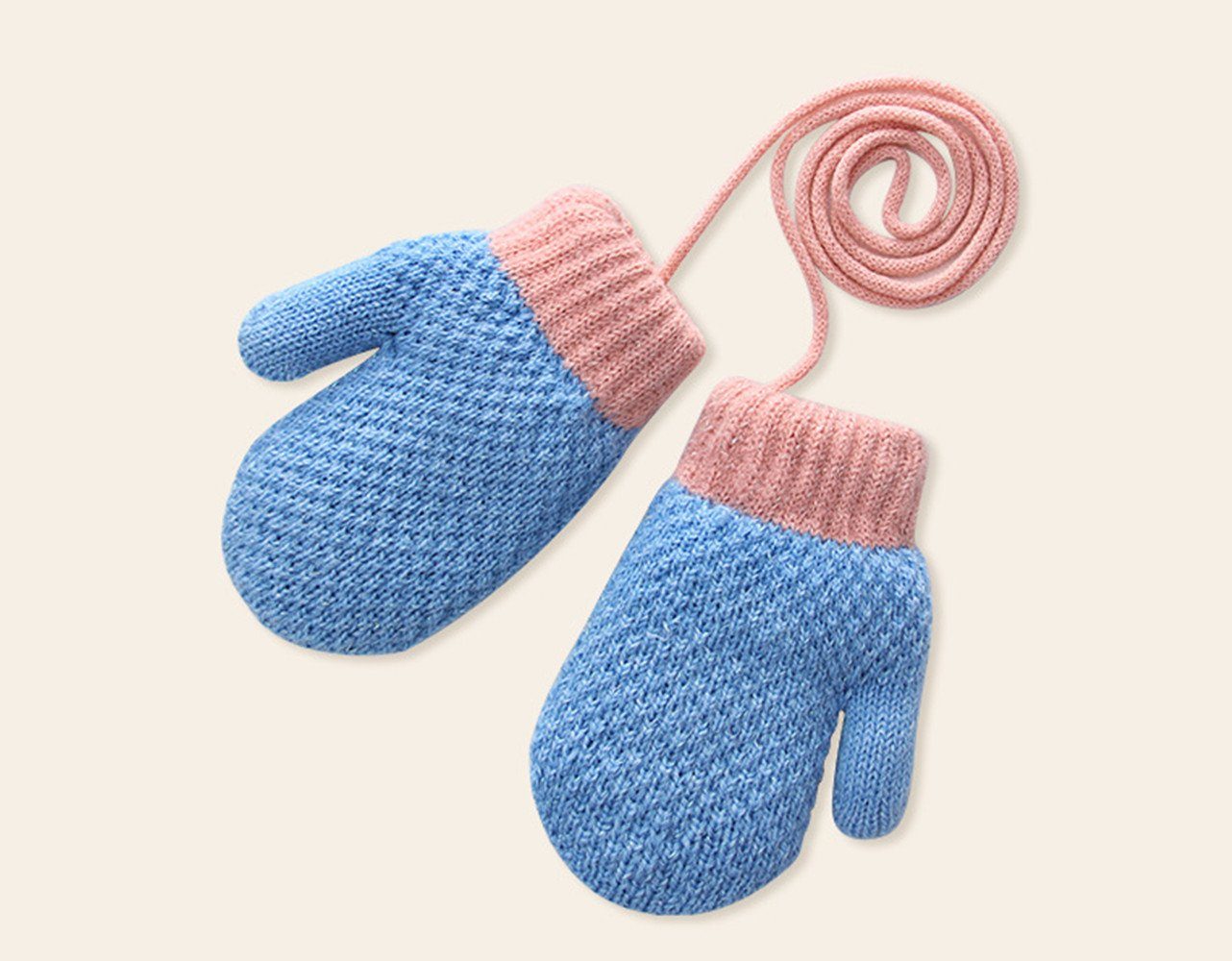 XDeer Fäustlinge Baby Handschuhe, Fäustlinge Kinder Winterhandschuhe Warm Strickhandschuhe mit Schlüsselband für 1-3 Jahre Mädchen Junge blue