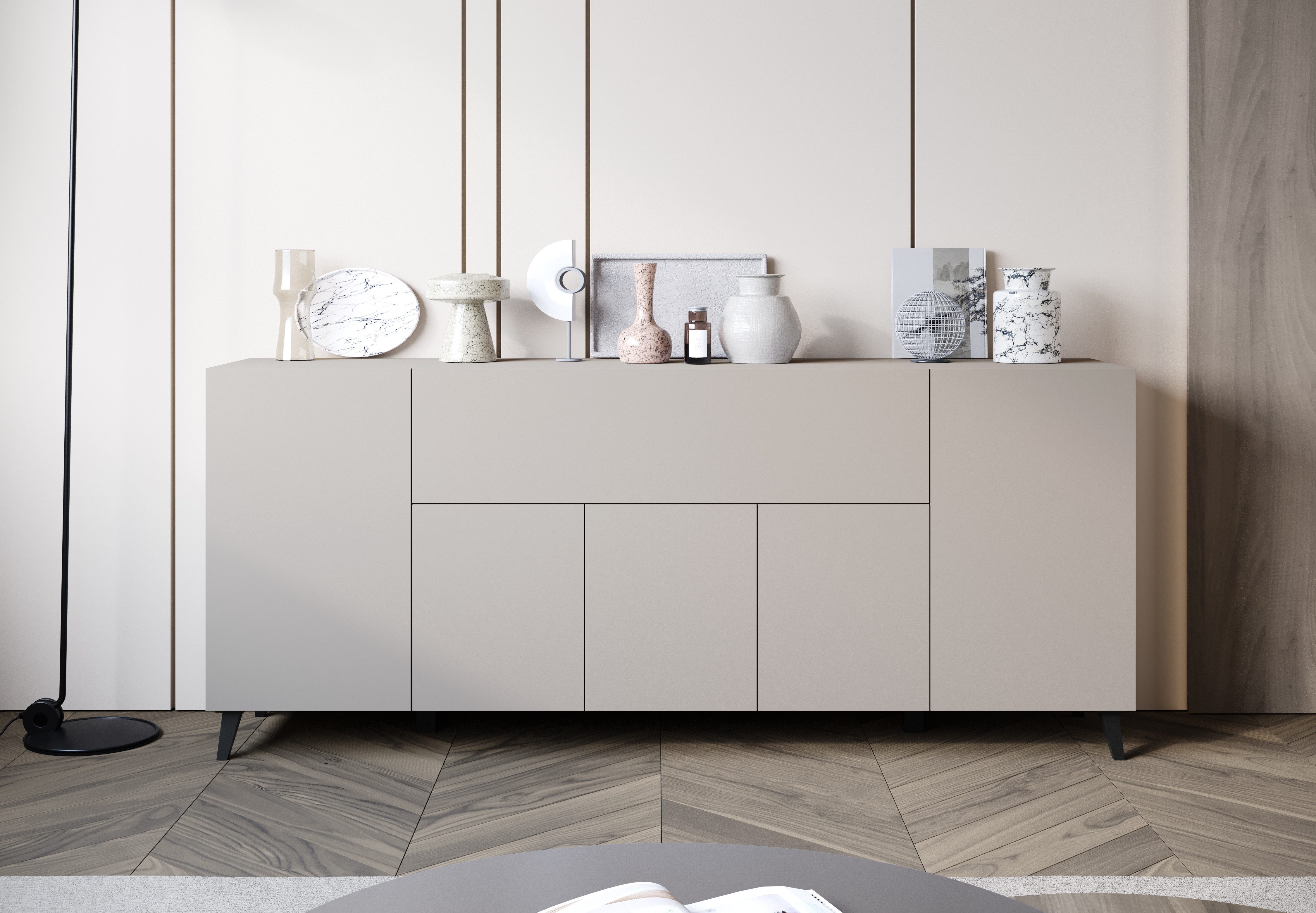 Home affaire Sideboard SIDEBOARD PHUKET II, Stilvolle, grifflose kommode, Breite 180cm, Mit 5 Türen, 1 Klappe, 7 Fächern und höhenverstellbaren Einlegeböden