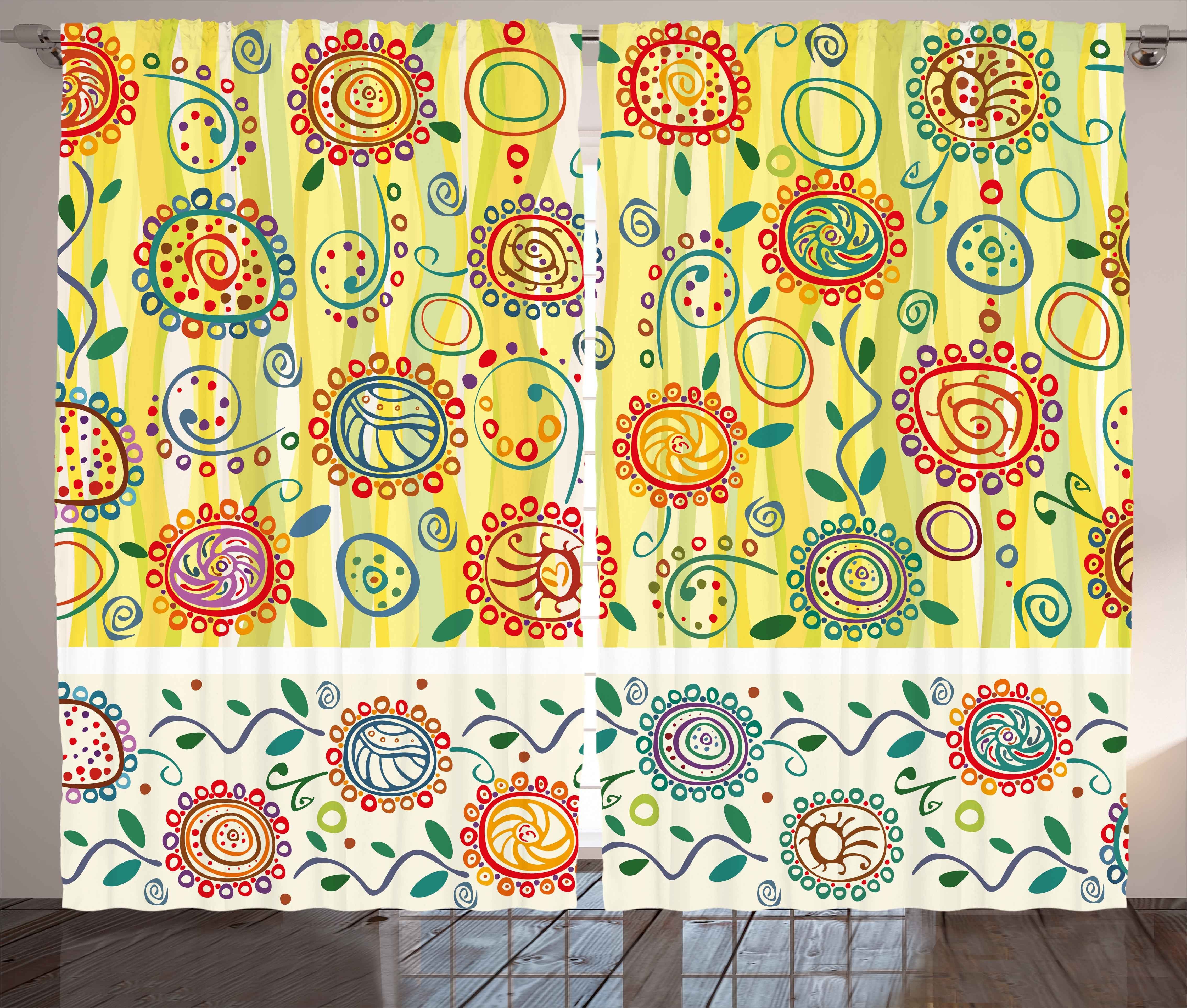 Schlafzimmer und Kräuselband Kreise Blätter Blumen Abakuhaus, Schlaufen Haken, mit Gardine Vorhang Abstact