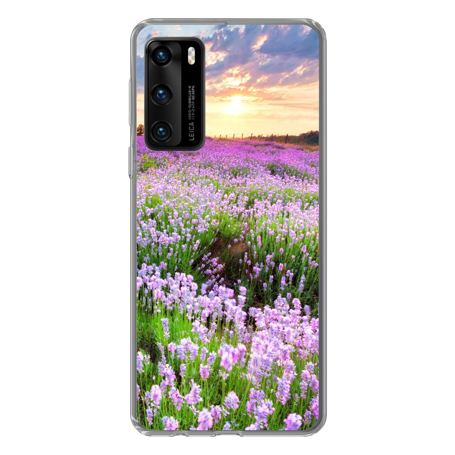 MuchoWow Handyhülle für Huawei P40 Blumen - Lavendel - Lila - Himmel - Sonnenuntergang - W, Handy Case, Silikon, Bumper Case Dünn
