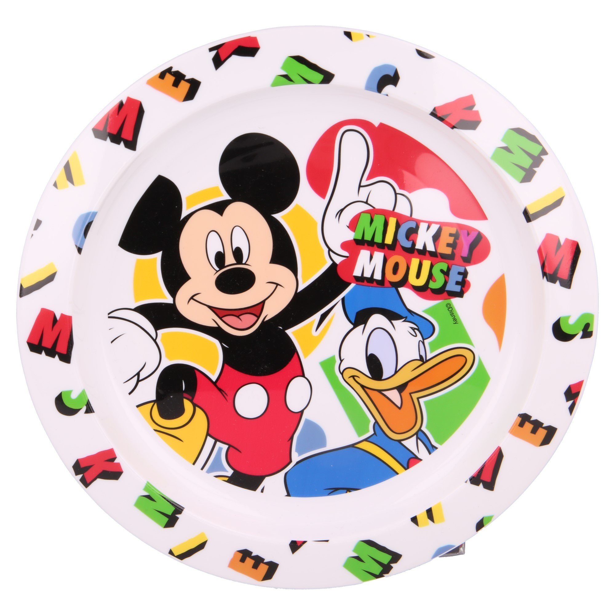 Disney Mickey Mouse Kindergeschirr-Set Mickey Maus (4-tlg), Kunststoff,  Kinder Frühstückset mit Teller, Becher & Besteck