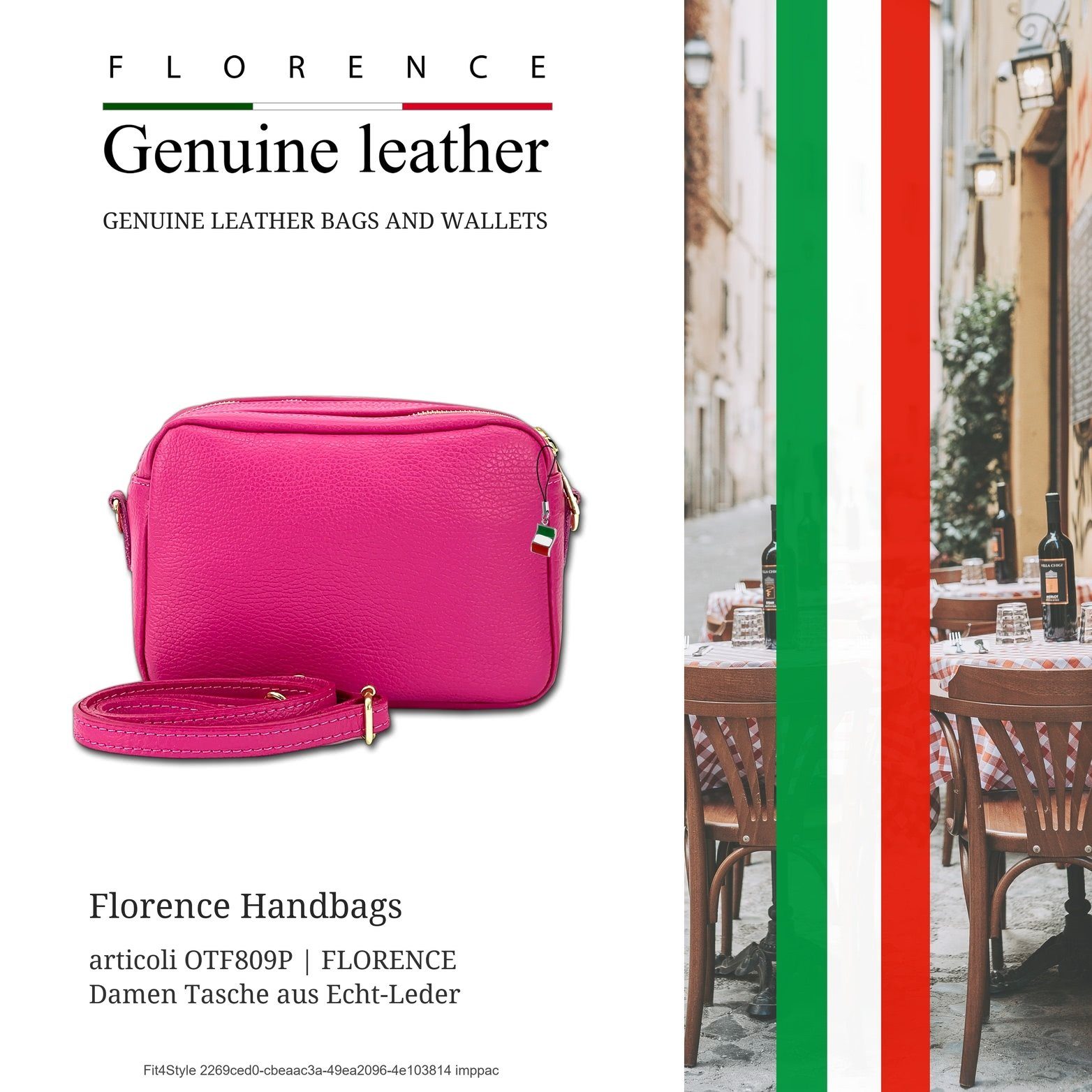 FLORENCE Umhängetasche Florence Umhängetasche Damen Tasche (Umhängetasche, Umhängetasche), Damen Umhängetasche Leder, pink, Größe ca. 22cm