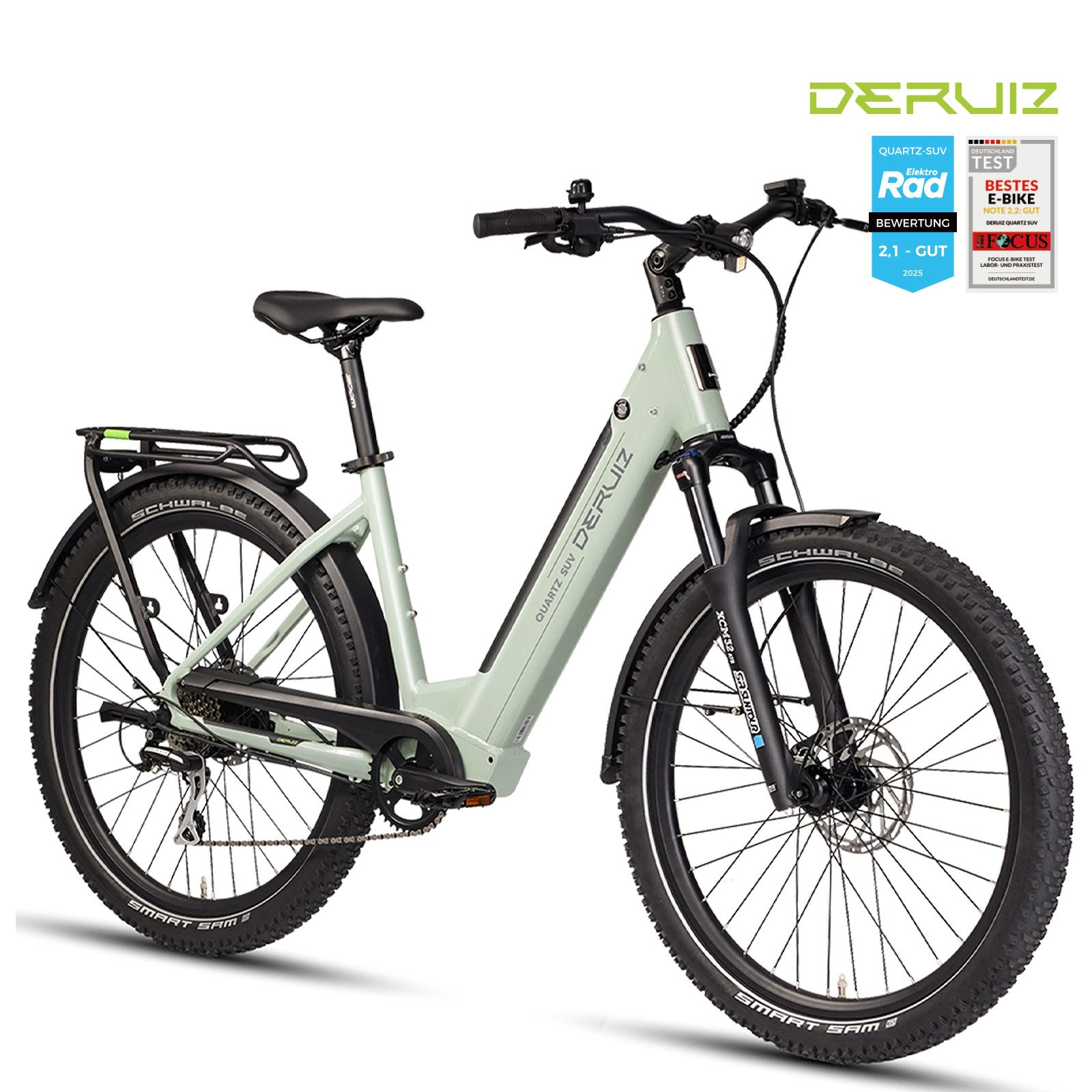 DERUIZ E-Bike Trekkingrad 28 Zoll, Quartz/Quartz SUV, 160km, Bluetooth & APP, Tiefeinsteiger, 8 Gang SHIMANO Acera RD-M360 SGS Schaltwerk, Kettenschaltung, Heckmotor, 644 Wh, (Federgabel mit Lockout, Drehmomentsensor + Kadenzsensor, bis zu 170kg), SUV, Al