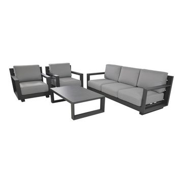 GMD Living Gartenlounge-Set GIORGO, (Loungeset, 4-tlg., bestehend aus 2 Sessel, 1 Sofa & 1 Tisch inkl. Polsterkissen), 5mm Keramik Glastischplatte, Otudoorgeeignet