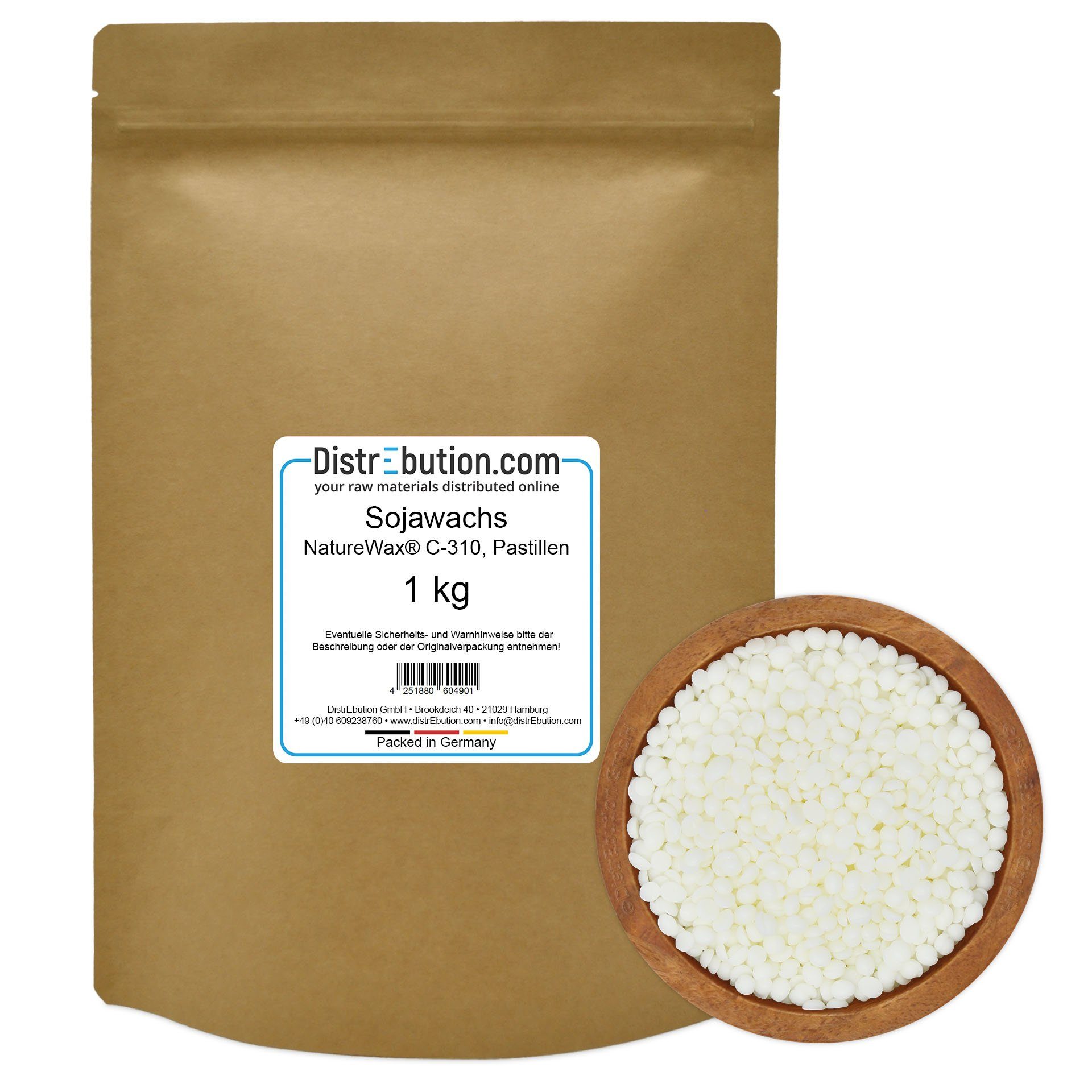 DistrEbution Bastelnaturmaterial Sojawachs Pastillen Naturwachs Kerzenwachs C-310 1kg
