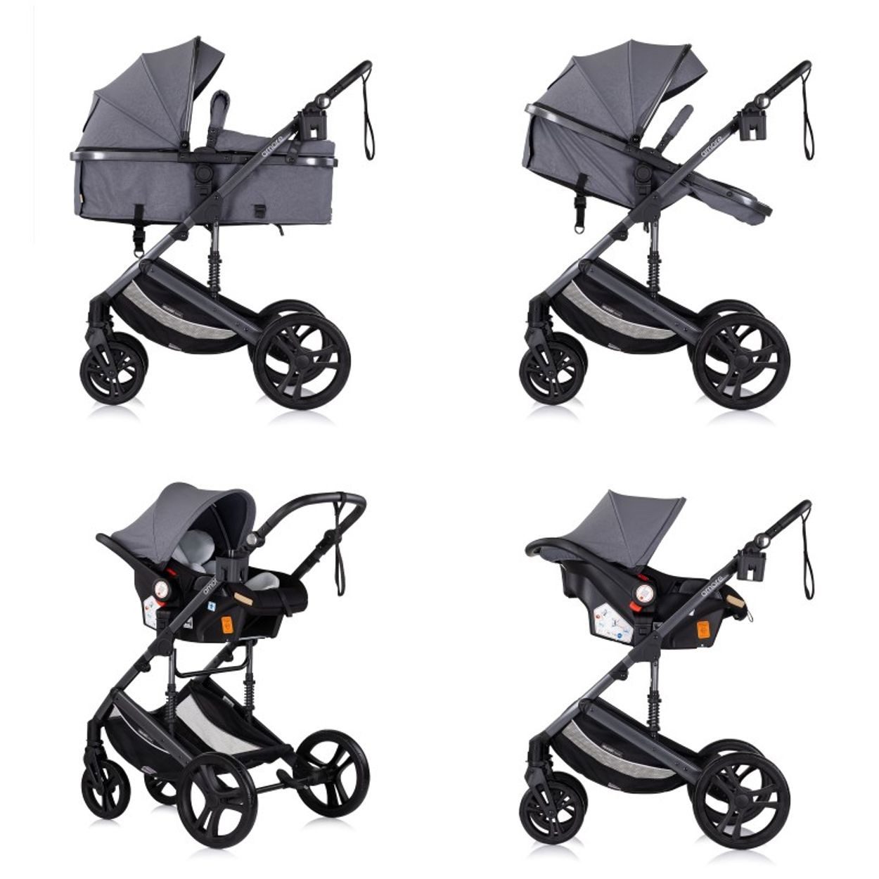 Chipolino Kombi-Kinderwagen Kinderwagen 3 in 1 Amore, Babyschale Adapter Wickeltasche Fußabdeckung