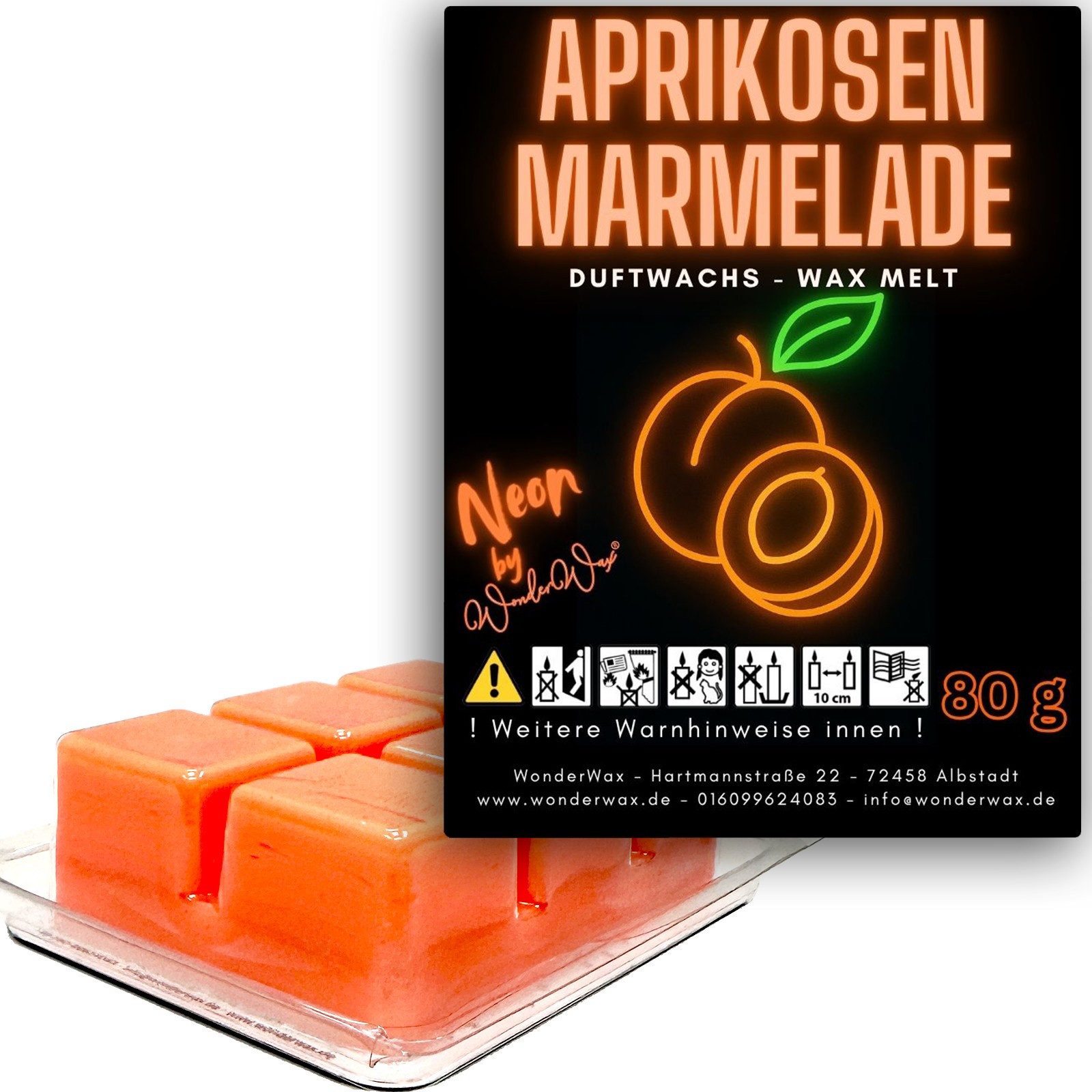WonderWax Duftwachs WonderWax® Neon Duftwachs 6 Würfel, (Würzige Aprikosenmarmelade), Duftrichtung: Würzige Aprikosenmarmelade