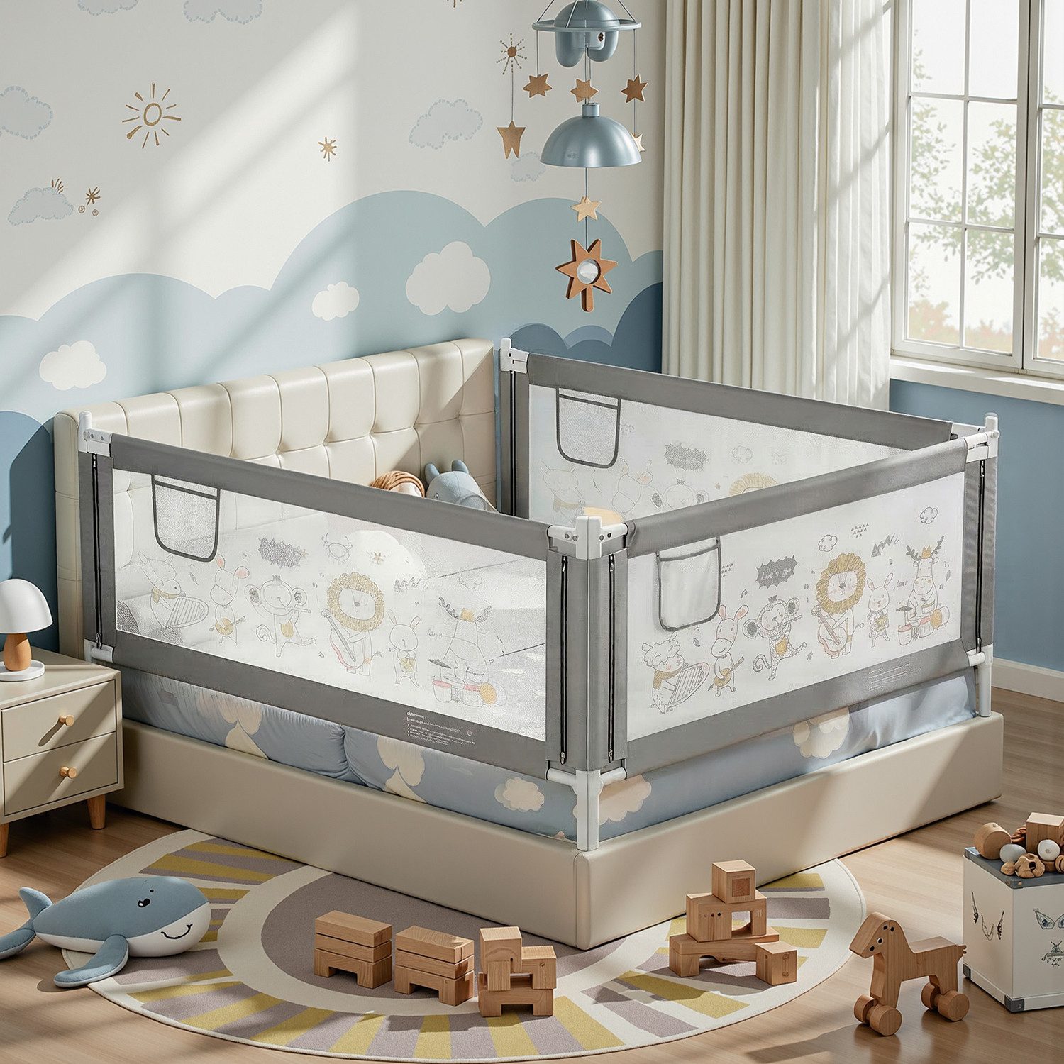 oyajia Bettschutzgitter Kinderbettgitter Babybettgitter, 150/180/200 cm,Rausfallschutz für Baby,höhenverstellbar & kombinierbar