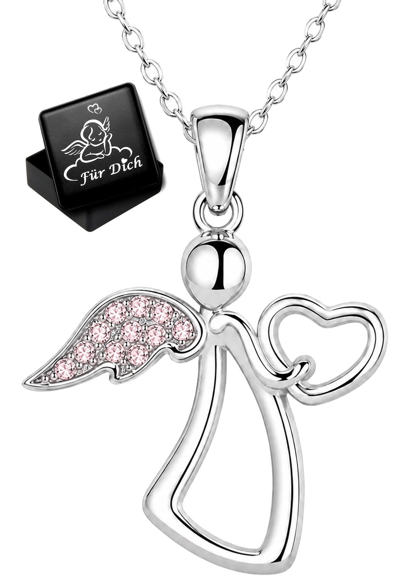 Limana Engelanhänger Schutzengel Mädchen Kette 925 Silber Herz Schmuck Geschenk (Silberkette inkl. Schmuckdose), Geburtstag, Einschulung, Schulanfang, Ostern, Weihnachten, Kommunion