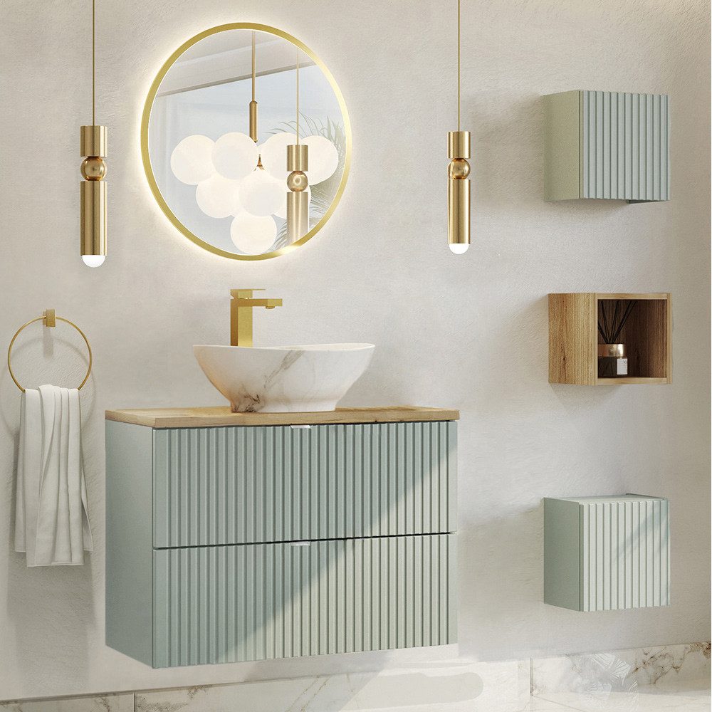 Lomadox Badmöbel-Set NEWPORT-56-GREEN, (Spar-Set, 5-St., Spiegel Waschtisch günstig online kaufen