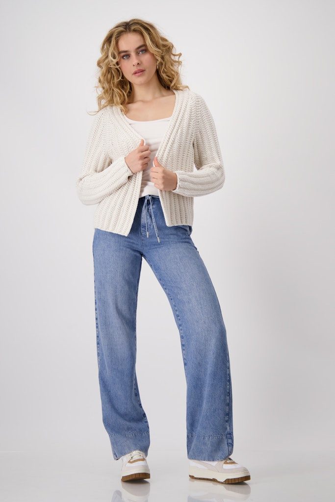 Monari Strickpullover Stricküberwurf mit Rippstruktur creamy günstig online kaufen