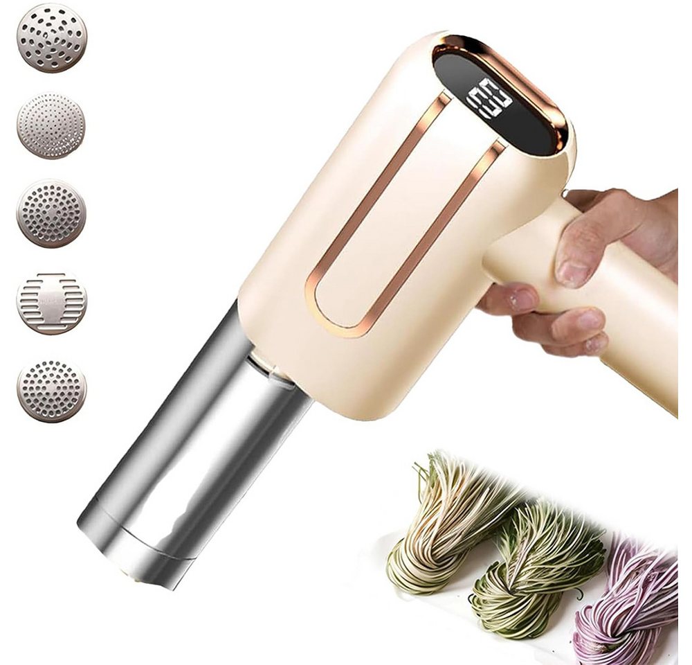 TUWENA Nudelmaschine Elektrische Nudelmaschine Handheld, Tragbare Handpresse mit 5 Modi, Aufladbar Teigausrollmaschine für Ausgemachte Spaghetti/Fettuccine