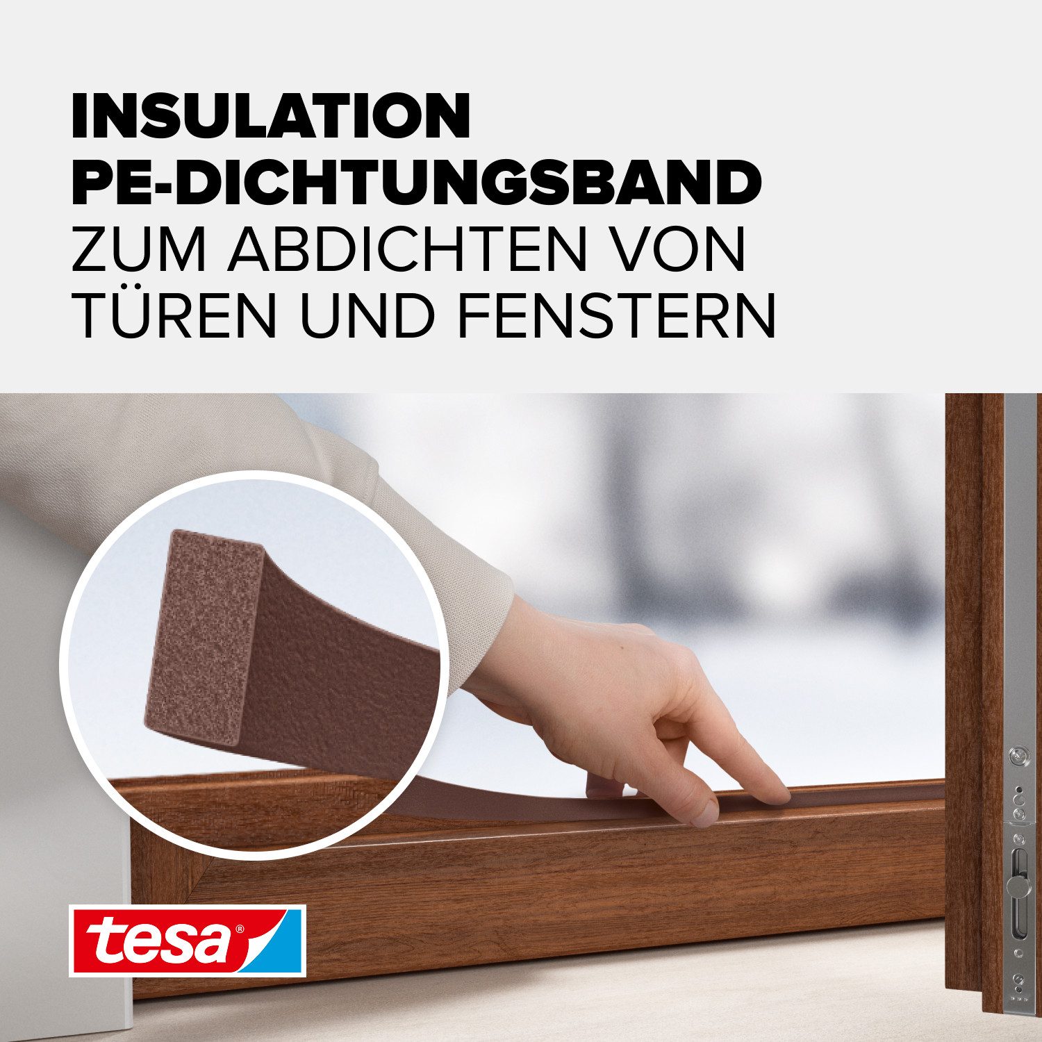 tesa Dichtband INSULATION Dichtungsband S - PE-Schaumstoffdichtung zum Isolieren (Packung, 1-St., Dichtungsband S Braun - 6 m x 9 mm x 4 mm) zum Isolieren von Spalten im Haushalt, selbstklebend