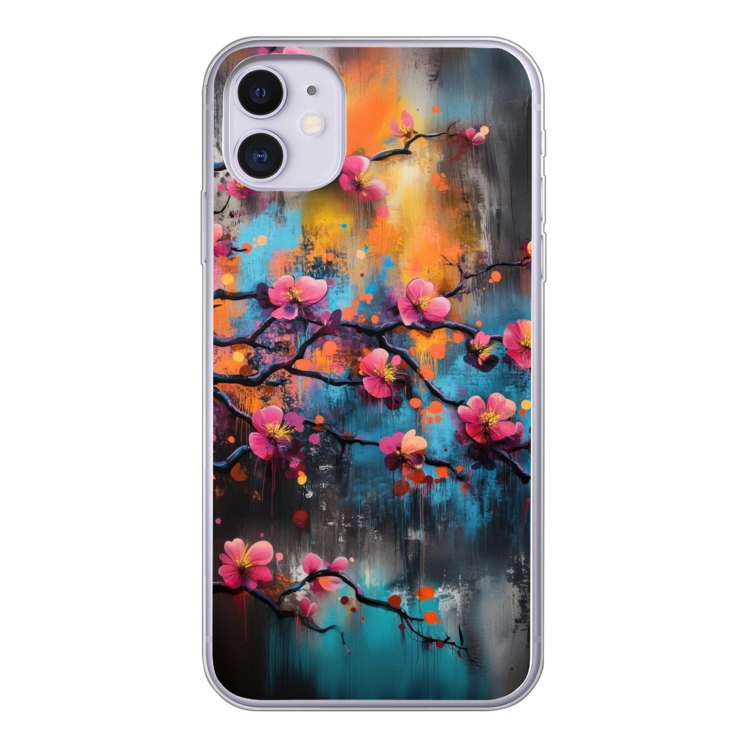 MuchoWow Handyhülle für Apple iPhone 11 Blumen - Zweig - Abstrakt - Rosa, Smartphone-Bumper, Print, Handy Schutzhülle Dünn