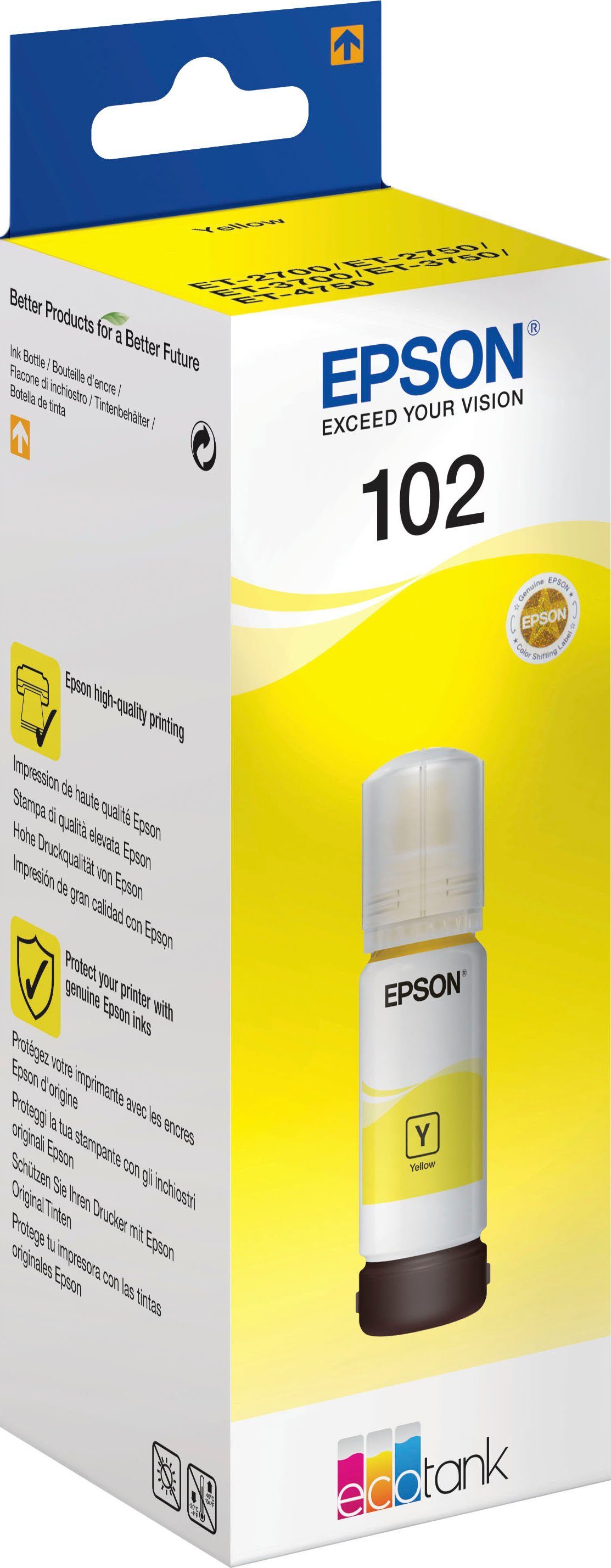 102 1x, (für EPSON, Nachfülltinte EcoTank Epson gelb) Nachfülltinte 102 original Yellow