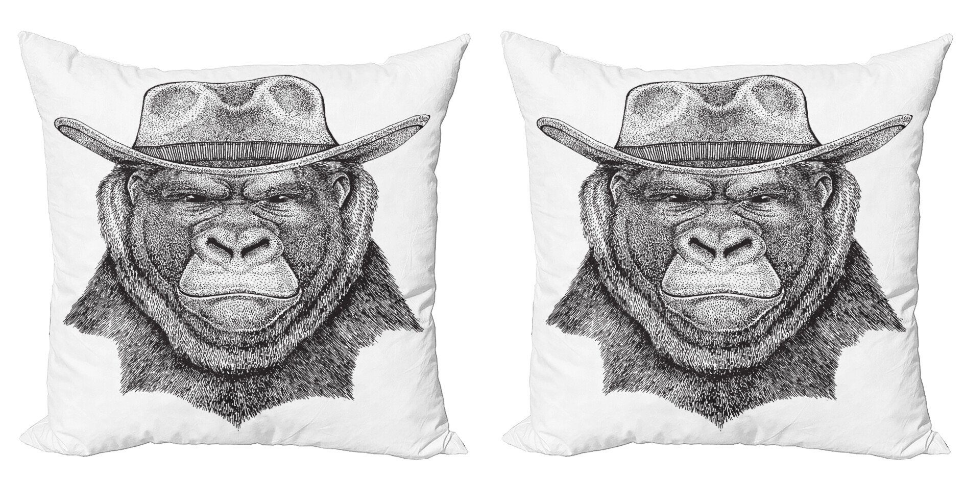 Kissenbezüge Modern Accent Doppelseitiger Digitaldruck, Abakuhaus (2 Stück), Gorilla Alter Affe in einem Cowboyhut