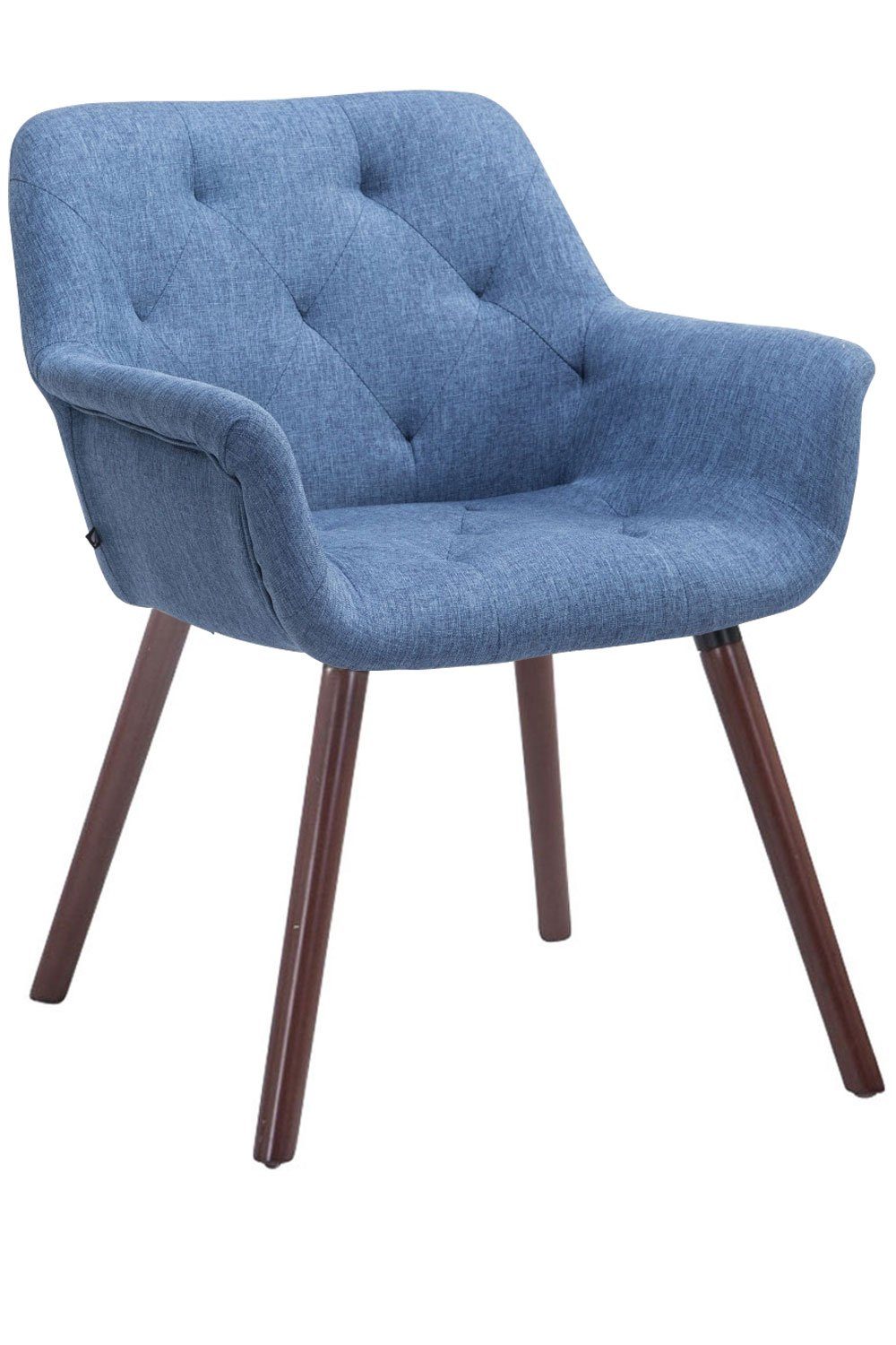 TPFLiving Besucherstuhl Cassy mit hochwertig gepolsterter Sitzfläche - Konferenzstuhl (Küchenstuhl - Lehnstuhl - Wohnzimmerstuhl), Gestell: Buchenholz Walnuss - Sitzfläche: Stoff blau