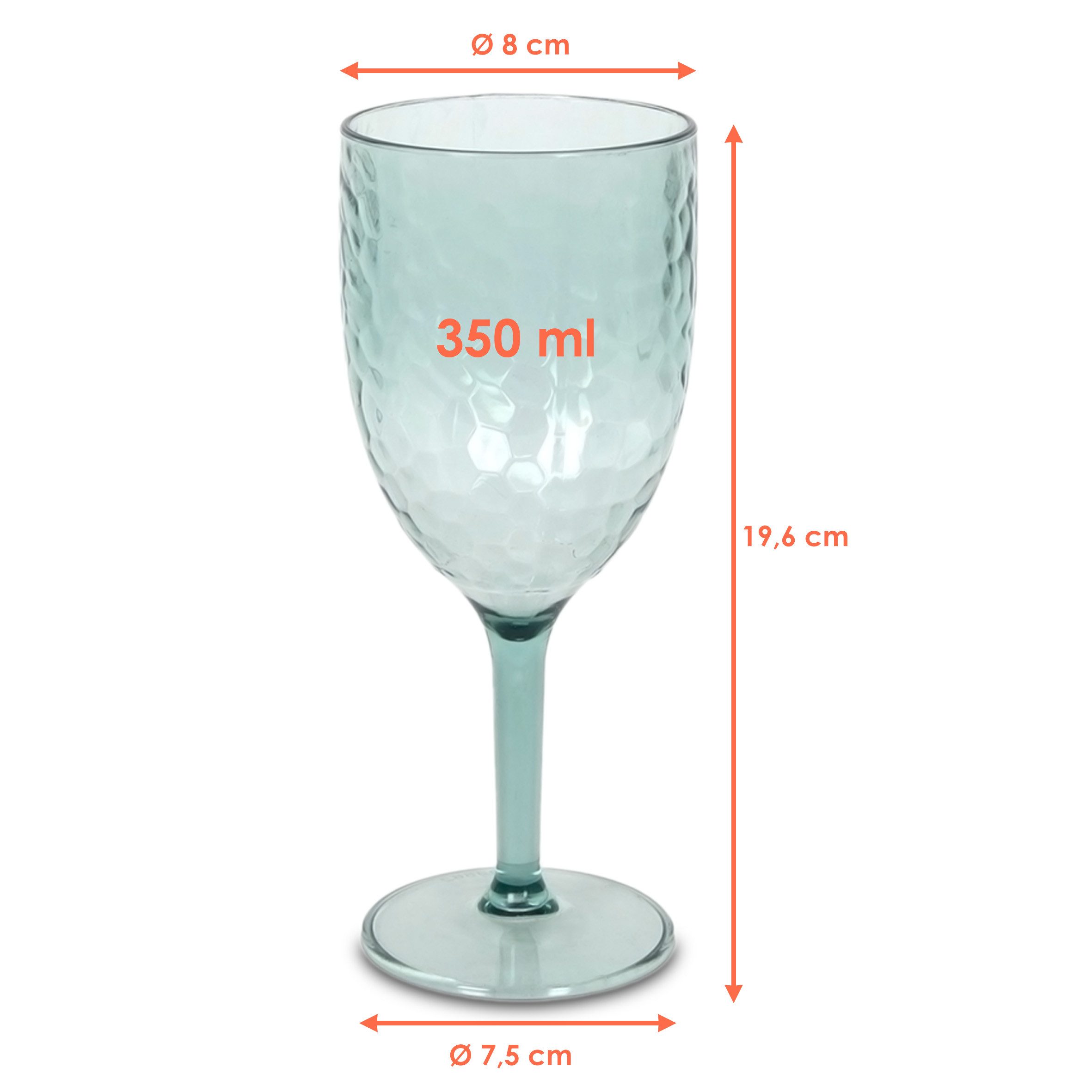 Spetebo Weinglas Mehrweg 350 ml transparent grün 6er Set, Kunststoff, Camping Weinkelch wiederverwendbar