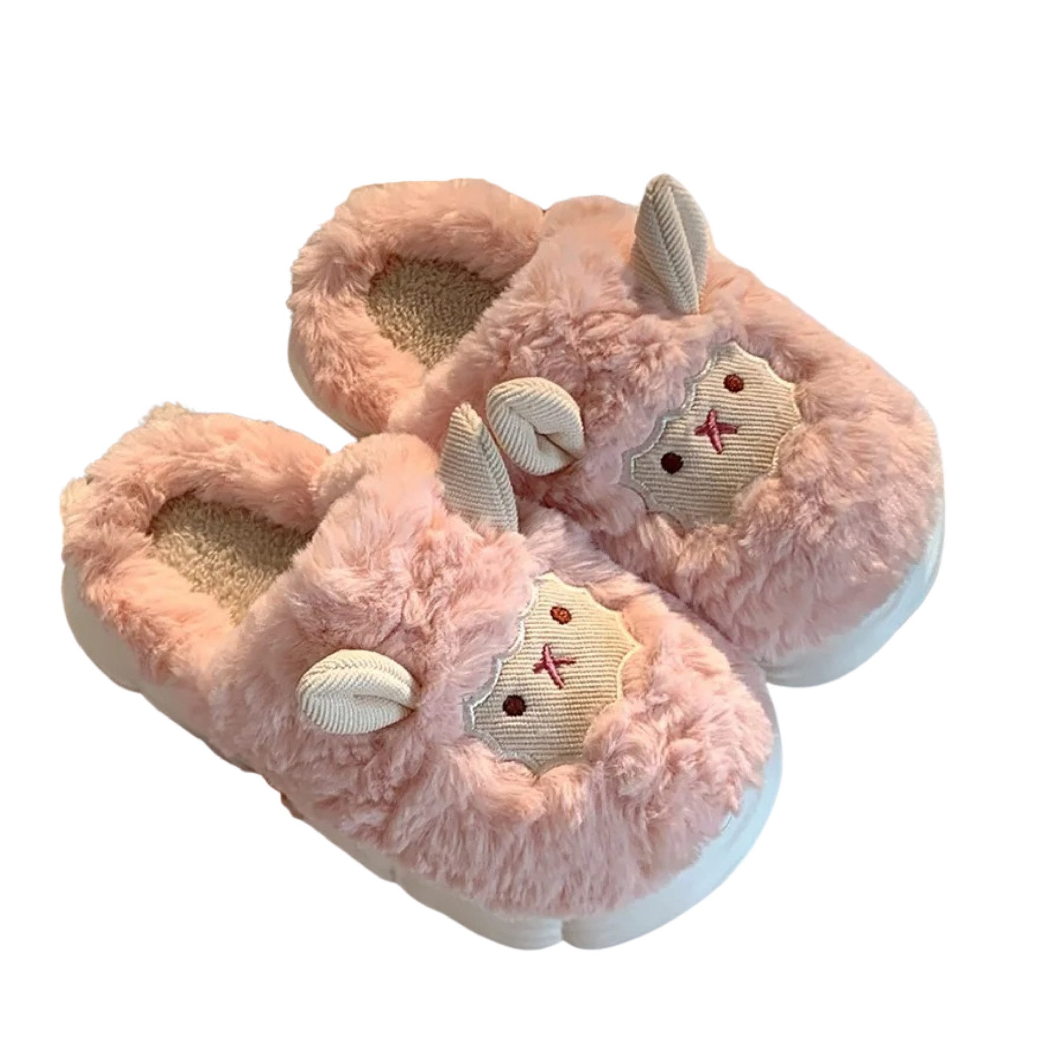 NEXORA Flauschige Hausschuhe mit Schaf-Motiv – Warme Plüsch Pantoffeln Damen Plüsch Hausschuhe kuschelige Hausschuhe im 3D-Design