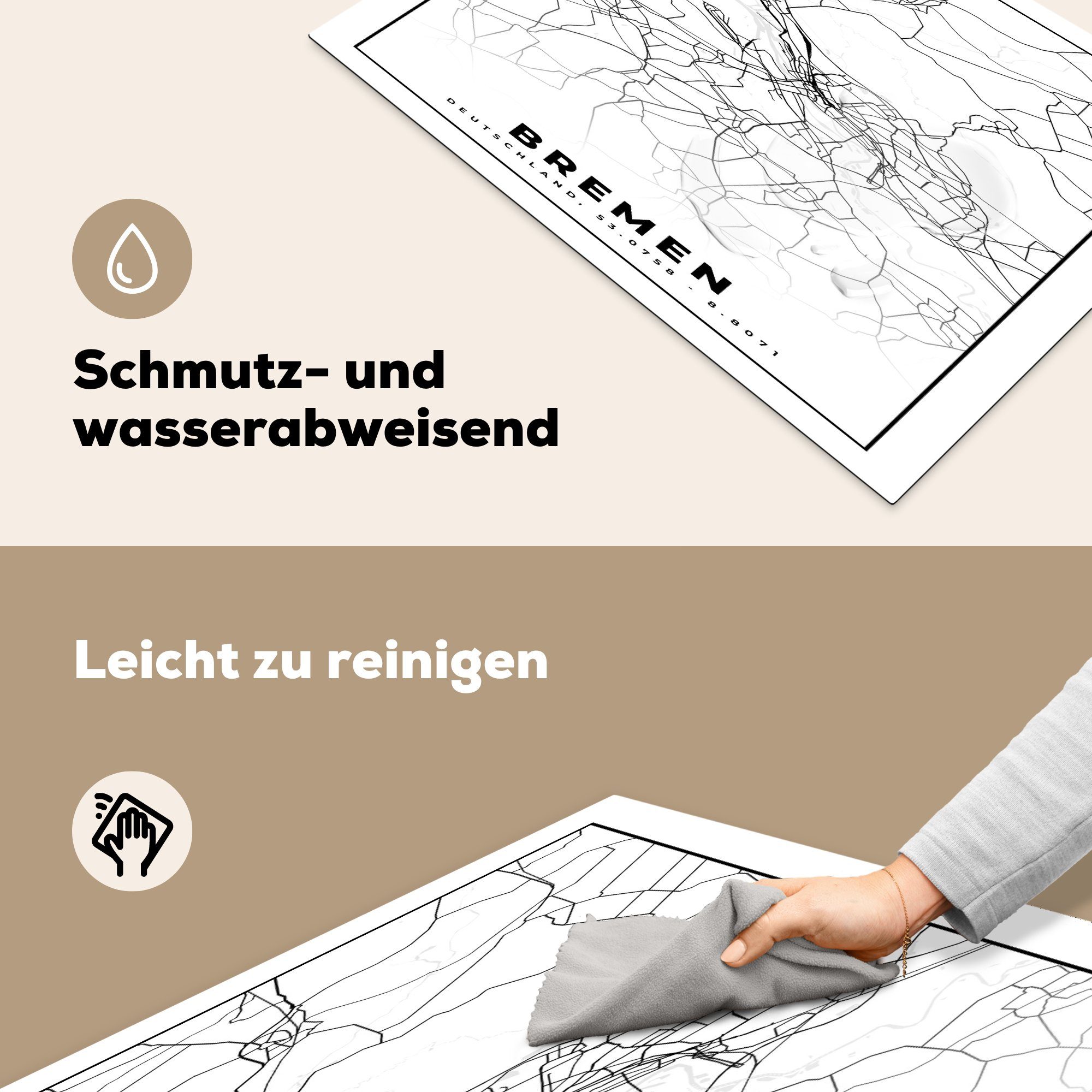 MuchoWow Herdblende-/Abdeckplatte Bremen - Stadtplan tlg), Karte, Schutz (1 für küche, 81x52 - Ceranfeldabdeckung Vinyl, die Induktionskochfeld cm