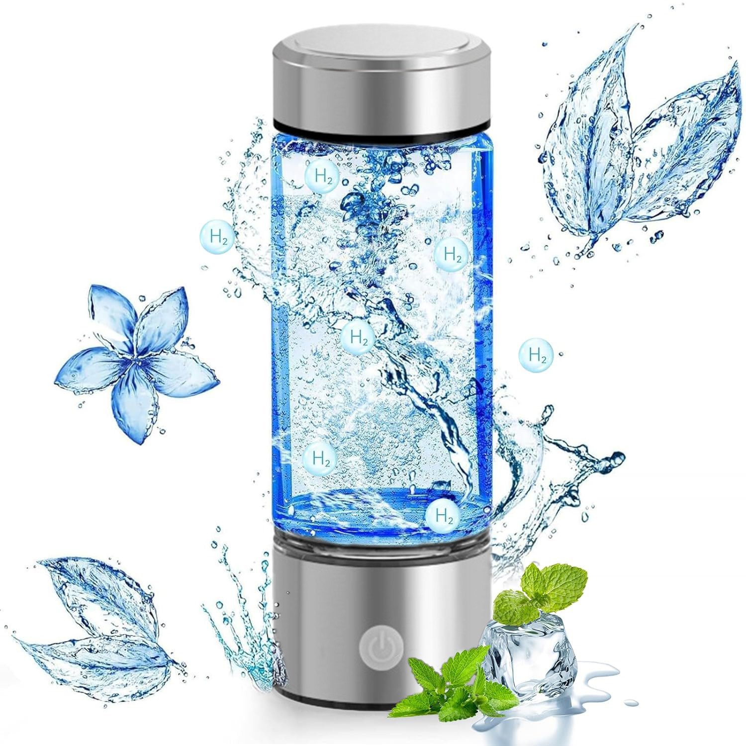 MOPUEA Trinkflasche Wasserstoff-Wassergenerator für Trinkwasser, Borosilikatglas, auslaufsicher und rutschfest