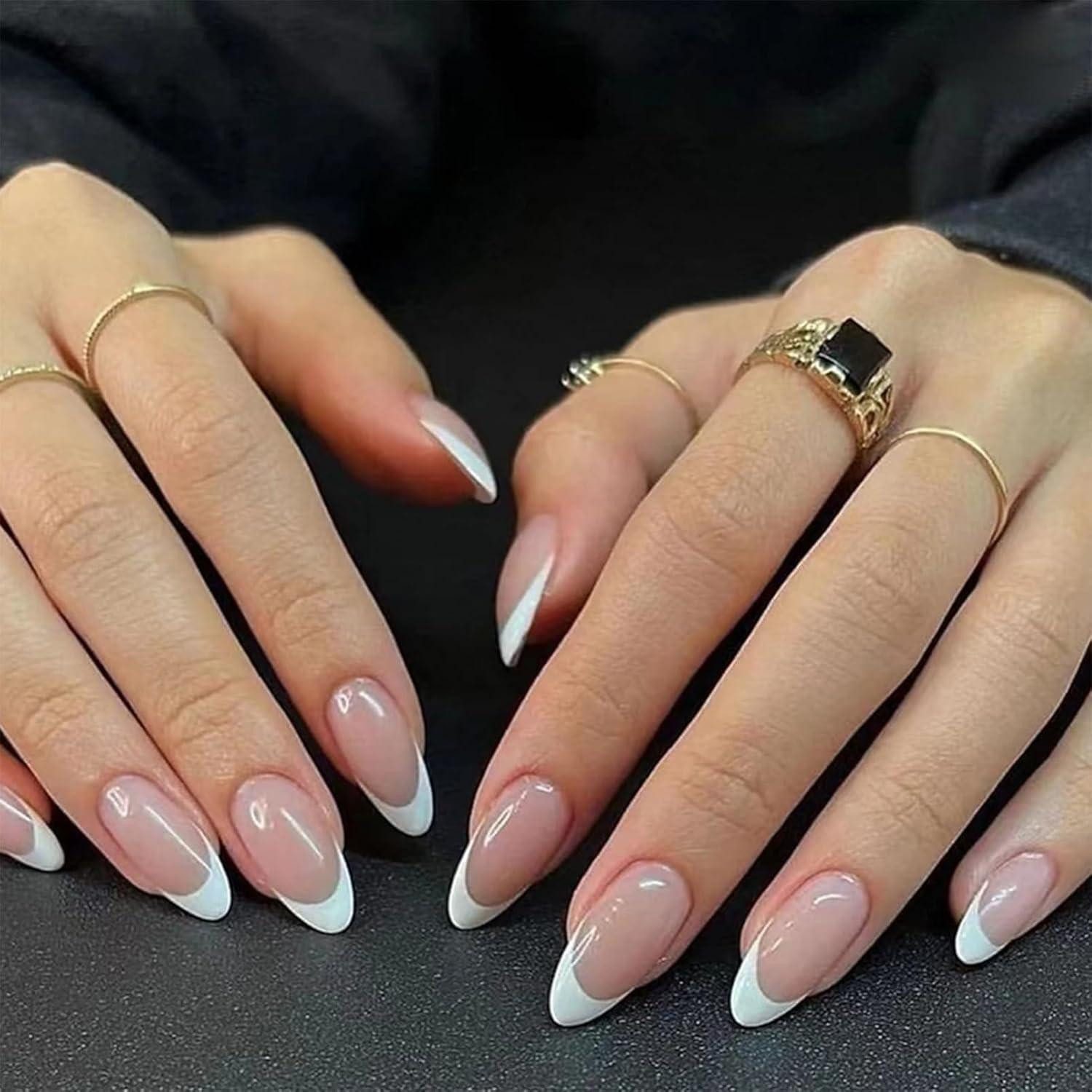 LuxusKollektion Kunstfingernägel Künstliche Nägel Press on 24 Stück Kurz Oval Motiv Weiß Französische