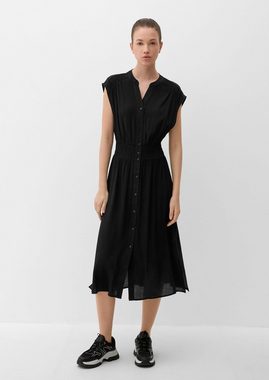 QS Minikleid Midi-Kleid aus Viskose-Crêpe Raffung, Smok-Detail
