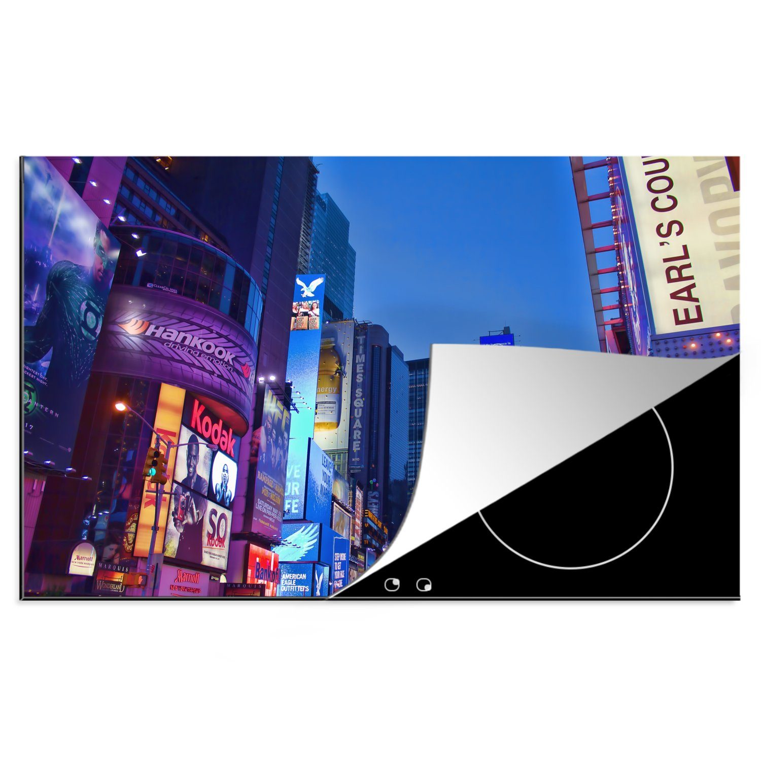 MuchoWow Herdblende-/Abdeckplatte Times Square bei Nacht, Vinyl, (1 tlg), 81x52 cm, Induktionskochfeld Schutz für die küche, Ceranfeldabdeckung