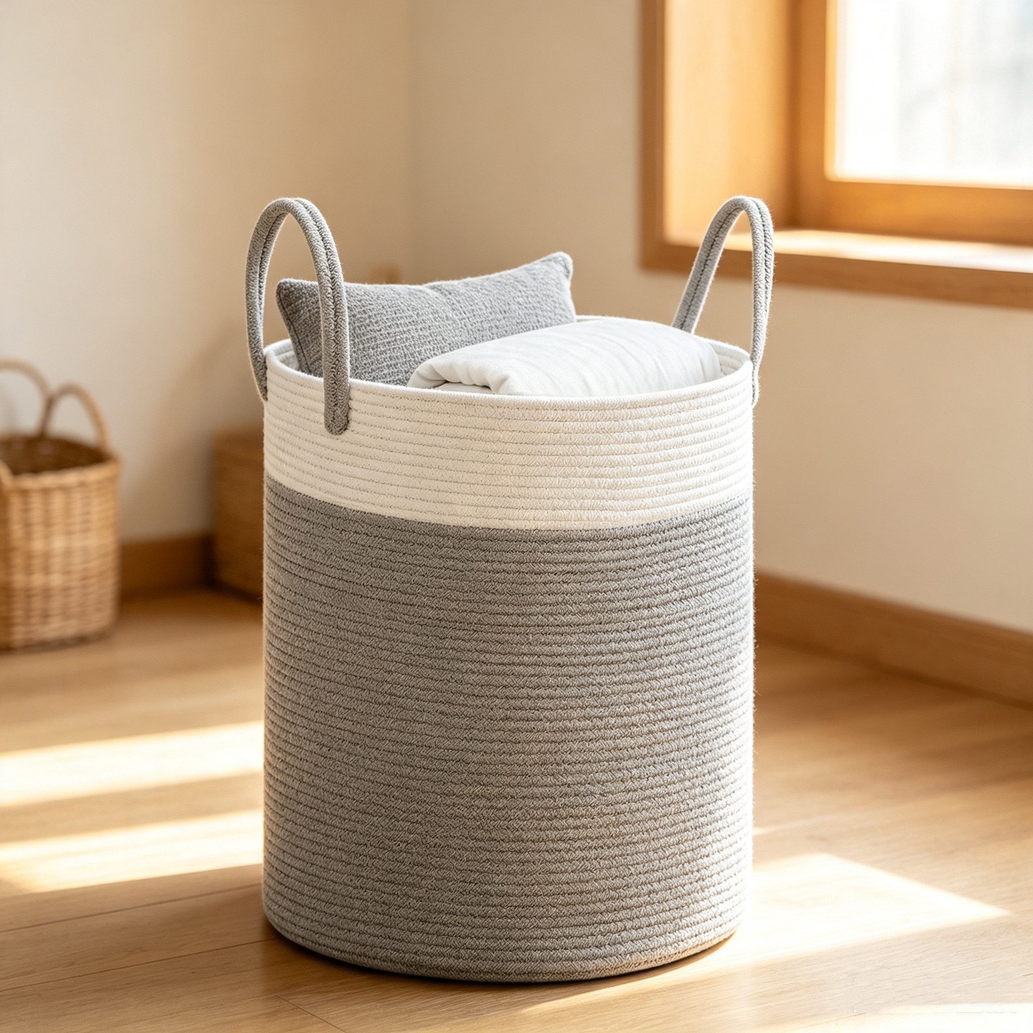 BlingBin Wäschekorb Geflochten Wäschesammler Aufbewahrungsbox Aufbewahrungskorb mit Henkel (1 Stück, 1 St., 38 X 50 cm,58 L), Wäschesammler Groß für Wäschekammer Kinderzimmer Wohnzimmer Bad